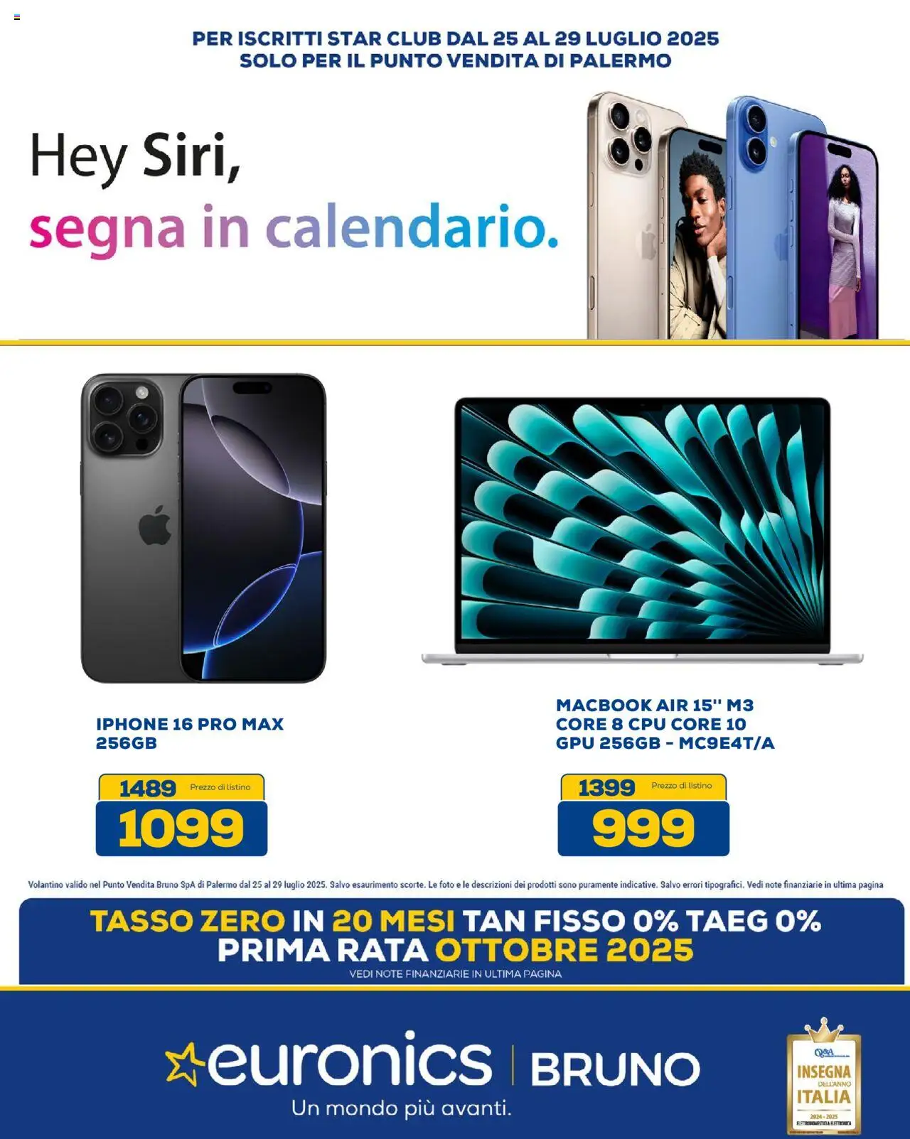 Volantino Euronics valido da 25/07/2025 numero di pagina 1 - Iphone, Macbook air, Macbook