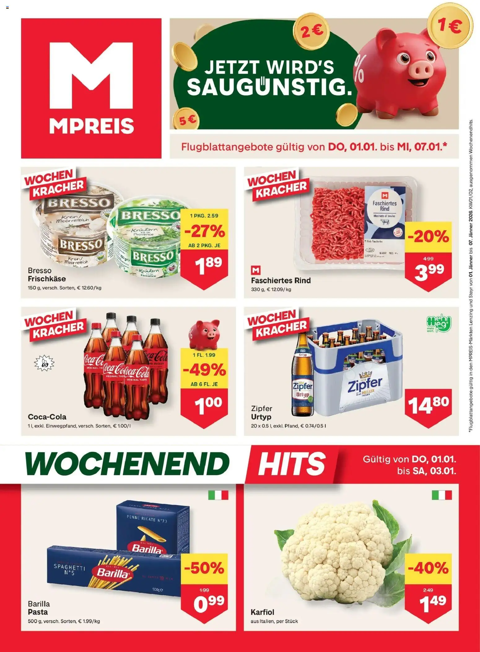 Vorschau der Angebote: MPREIS Steyr gültig ab 01.01.2026 - Pasta, Spaghetti, Meerrettich, Barilla