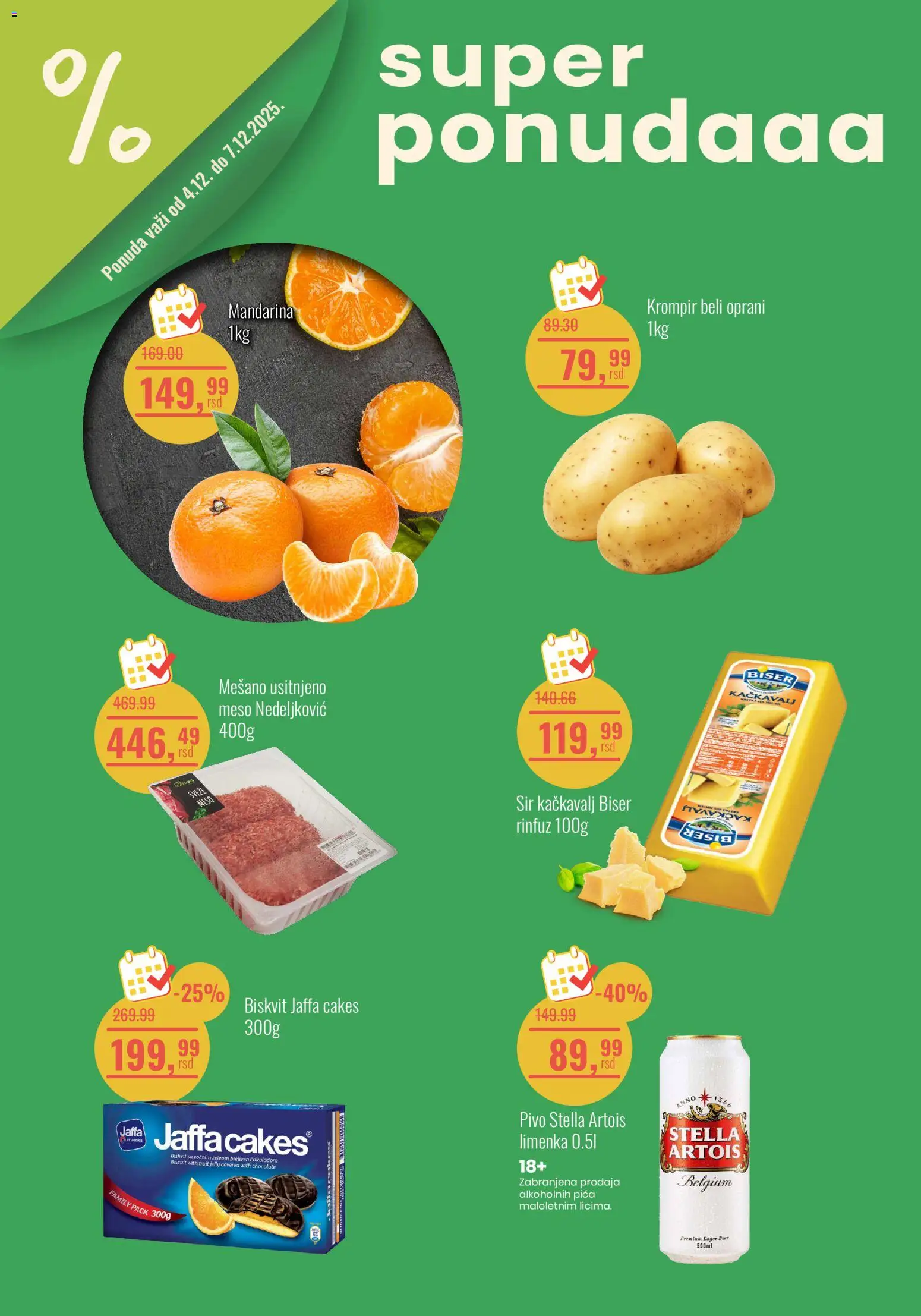 Pregled Aroma Market kataloga - važi od 04.12.2025 - Pica, Mandarina, Pivo, Krompir, Kačkavalj, Stella Artois, Meso, Sir