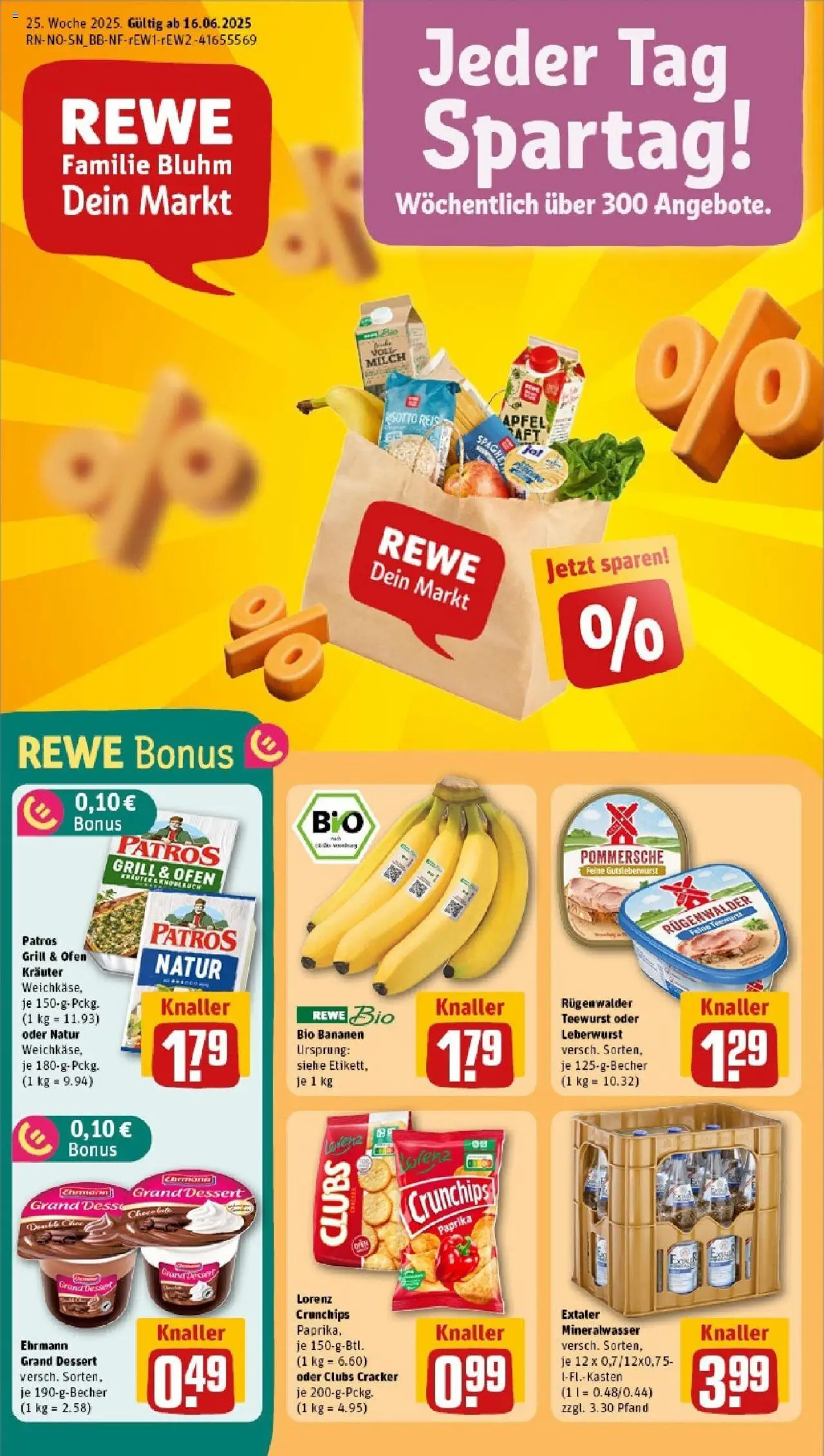 REWE Prospekt ab 15.06.2025 nächste Woche - Prospekt Walsrode - Chips, Äpfel, Grill, Bananen, Milch, Paprika, Ehrmann grand dessert, Lorenz crunchips