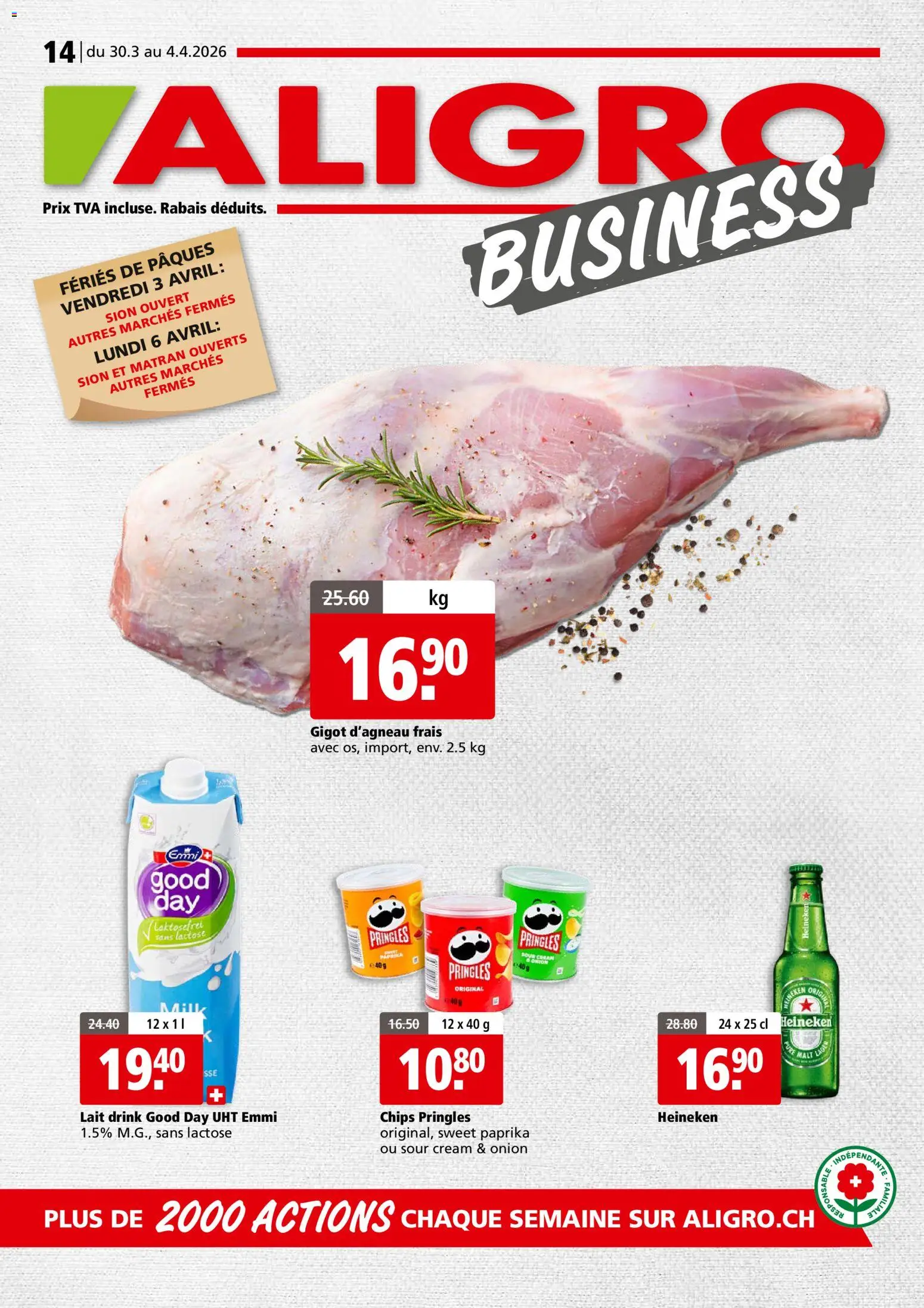 Vorschau des Merkblatts Aligro aktionen Business Chavannes, Matran, Genève, Sion vom Shop Aligro gültig von 30.03.2026 bis 04.04.2026