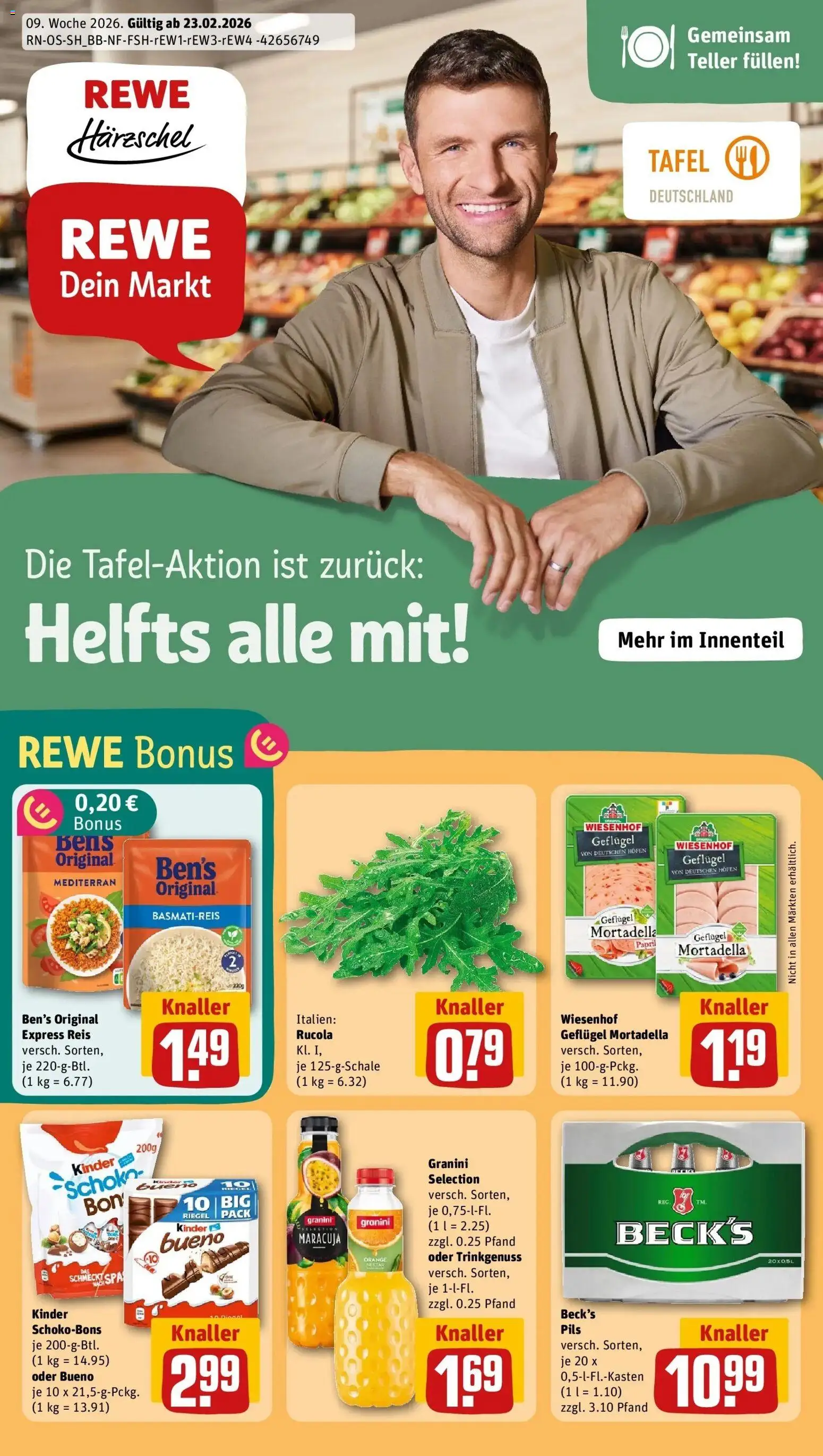 Vorschau von dem Prospekt des Geschäftes Rewe, gültig ab dem 22.02.2026 - Rucola, Reis, Basmatireis, Granini, Pils