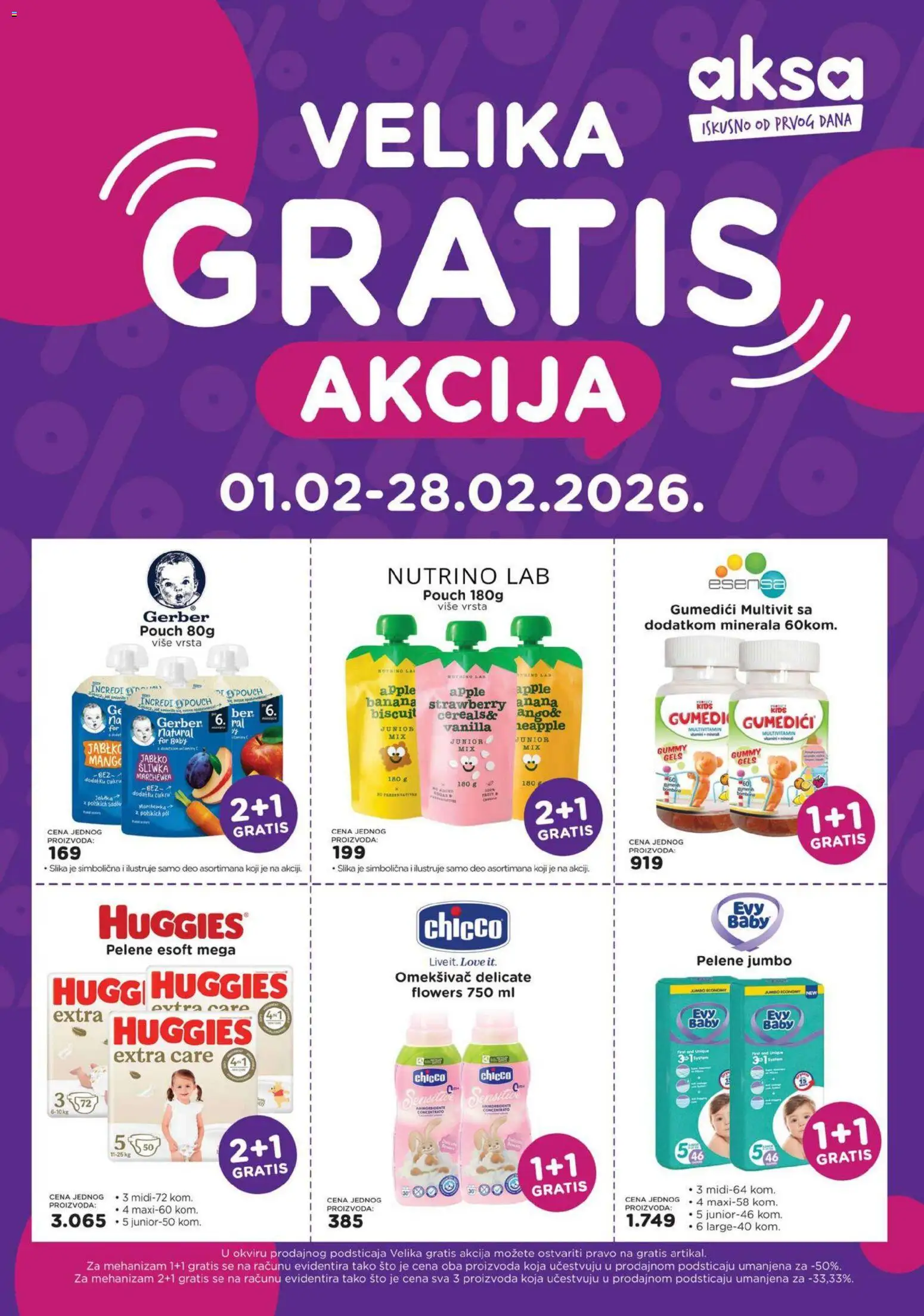 Pregled Aksa kataloga - važi od 01.02.2026 - Banana, Sto, Multivitamin, Pelene, Omekšivač, Caro