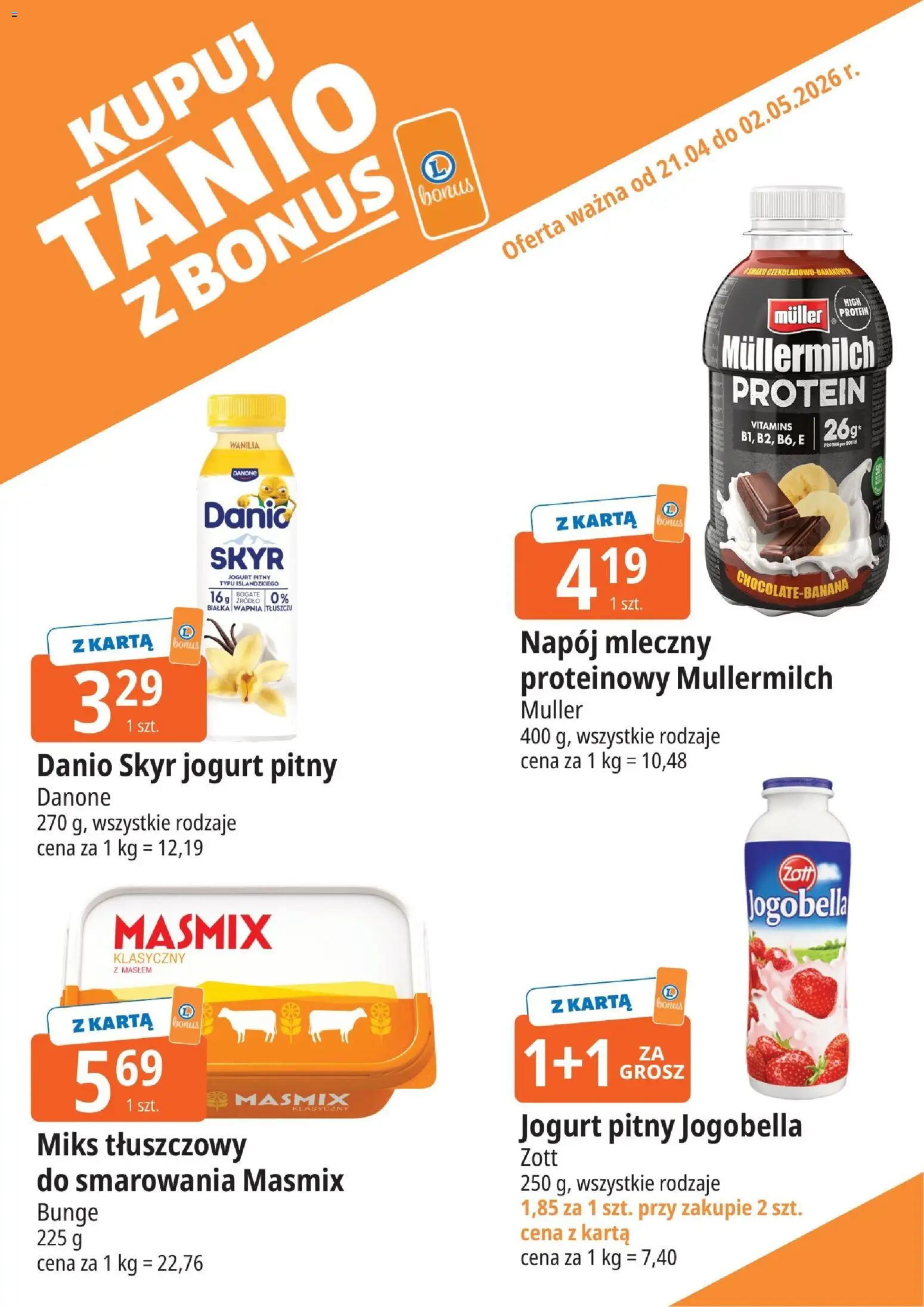 Pogląd gazetki "E.Leclerc gazetka - Wrocław kupony dodatkowe" ze sklepu E.Leclerc ważnej od 21.04.2026 - Skyr, Karta, Wanilia, Jogurt, Jogurt pitny, Napój mleczny, Müllermilch Protein