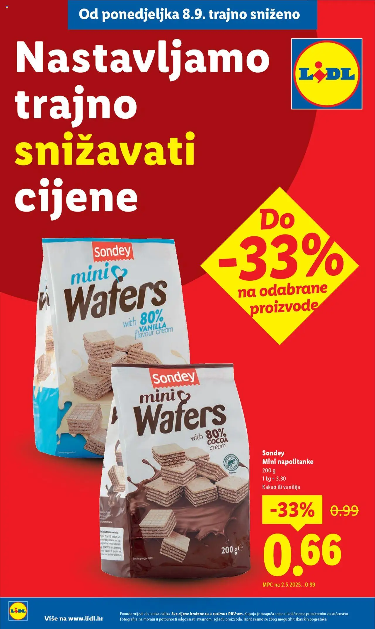 Lidl aktualni Nastavljamo trajno snižavati cijene vrijedi od 08.09.2025 - tjedna akcija broj stranice 1