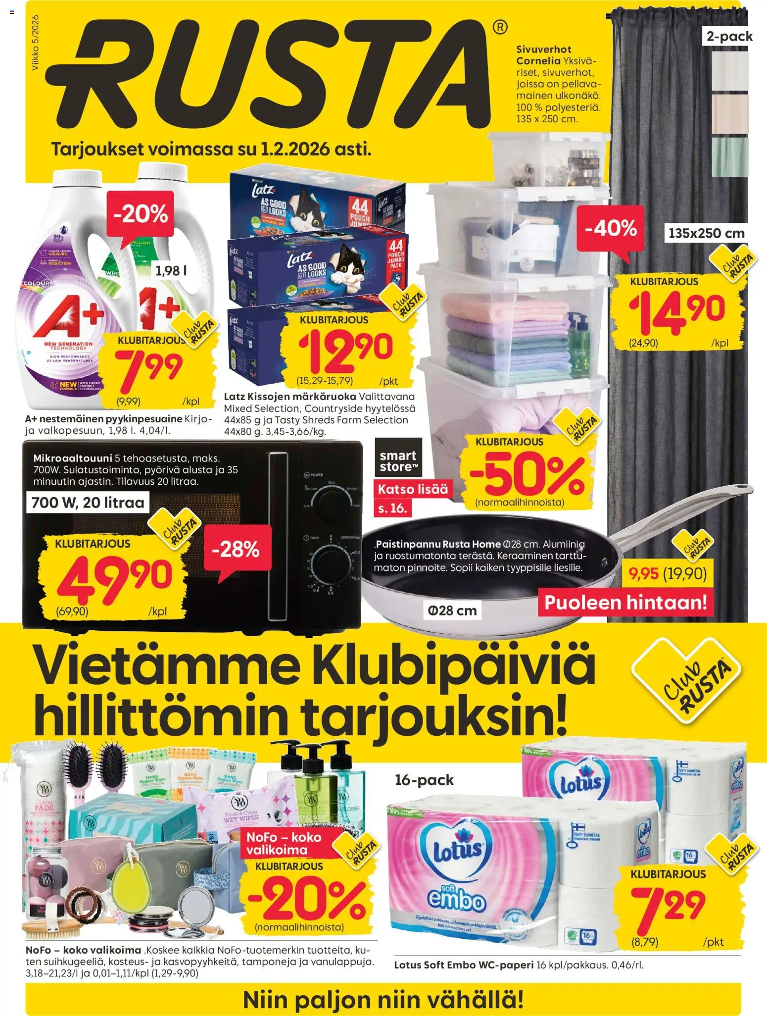 Kaupan Rusta Tarjoukset esikatselu, voimassa 26/01/2026 - Mikroaaltouuni, Lotus, Nestemäinen pyykinpesuaine