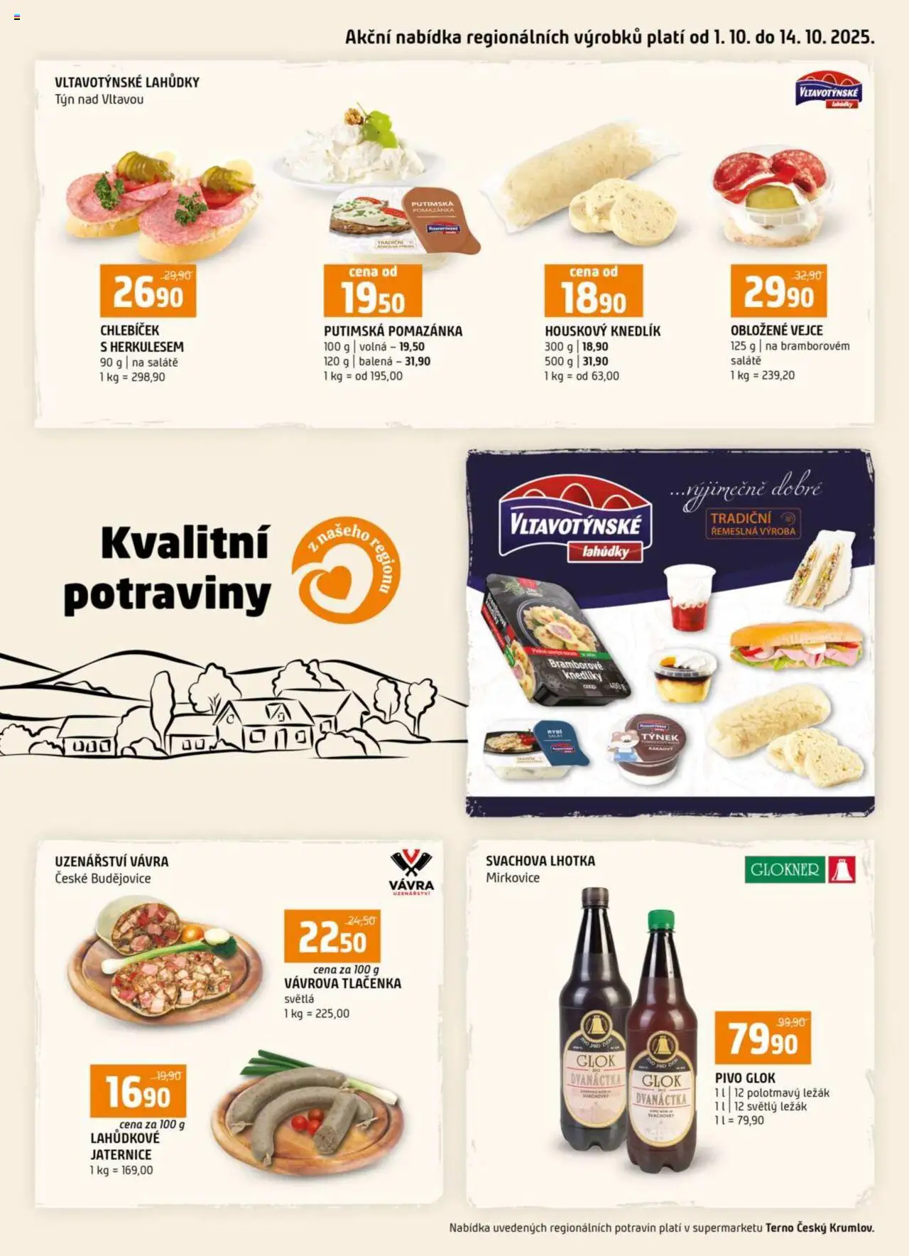  Terno Český Krumlov (01.10.2025 - 14.10.2025) - Potraviny, Pivo, Vejce, Houskový knedlík, Knedlík, Pomazánka, Tlačenka