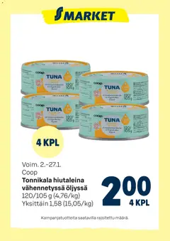 Kaupan S-market Tarjoukset tonnikala esikatselu, voimassa 02/01/2026