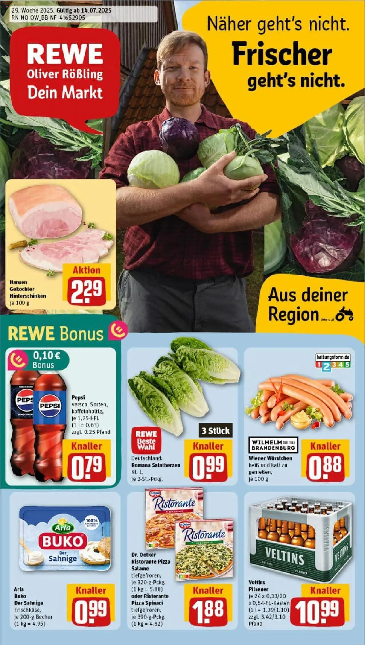 REWE Prospekt ab 13.07.2025 nächste Woche - Prospekt Warburg - Pizza, Ristorante, Veltins, Pepsi, Arla buko, Wiener wurstchen