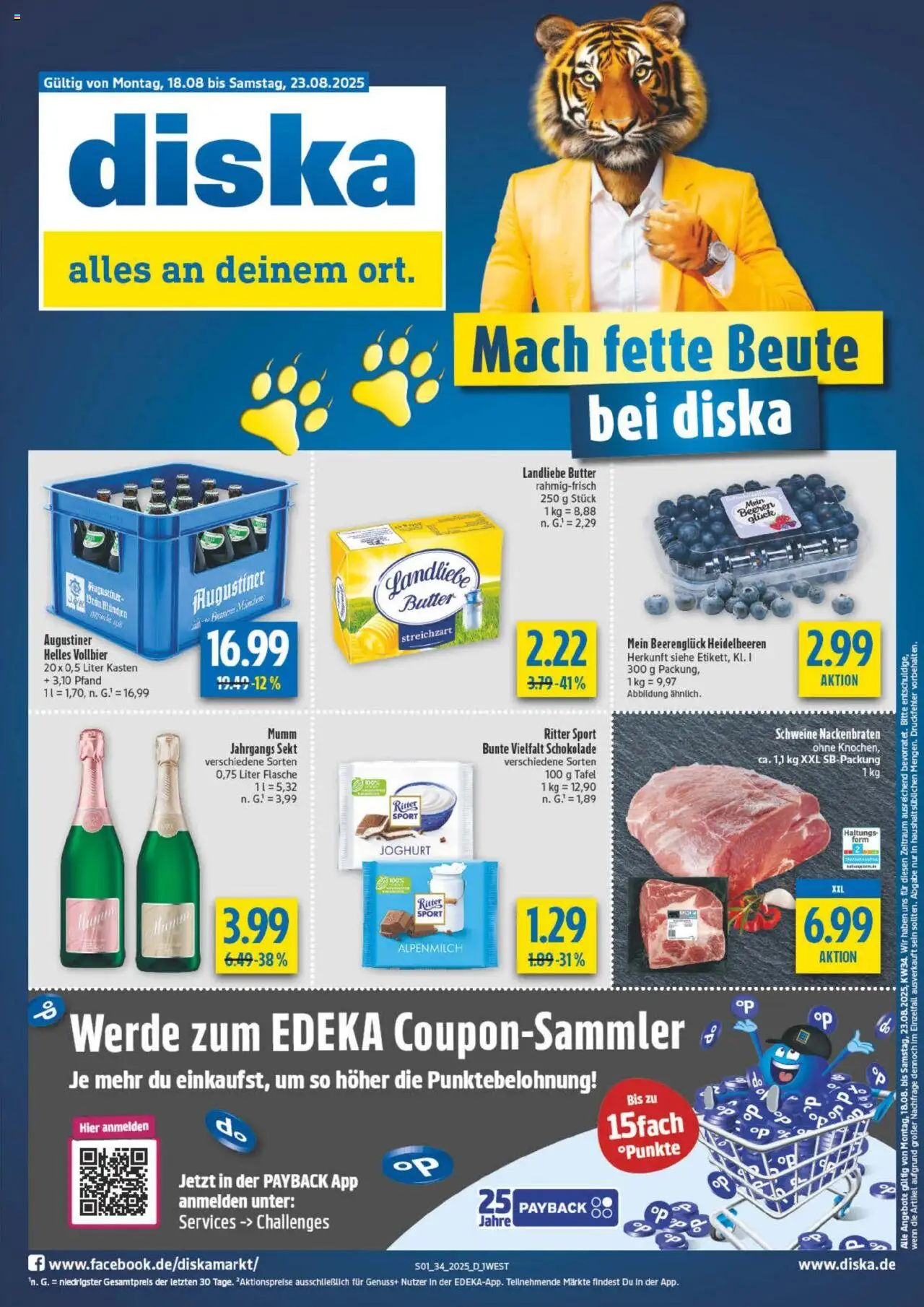 Diska diska Angebote Bayern KW34 (vom 18.08.2025 - 23.08.2025) - Butter, Schokolade, Joghurt, Ritter sport, Heidelbeeren, Sekt, Landliebe butter