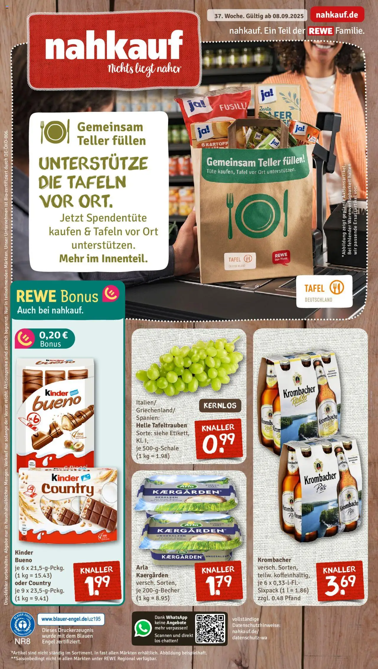 Nahkauf Prospekt (vom 07.09.2025 - 13.09.2025) - Krombacher, Kinder bueno, Pils