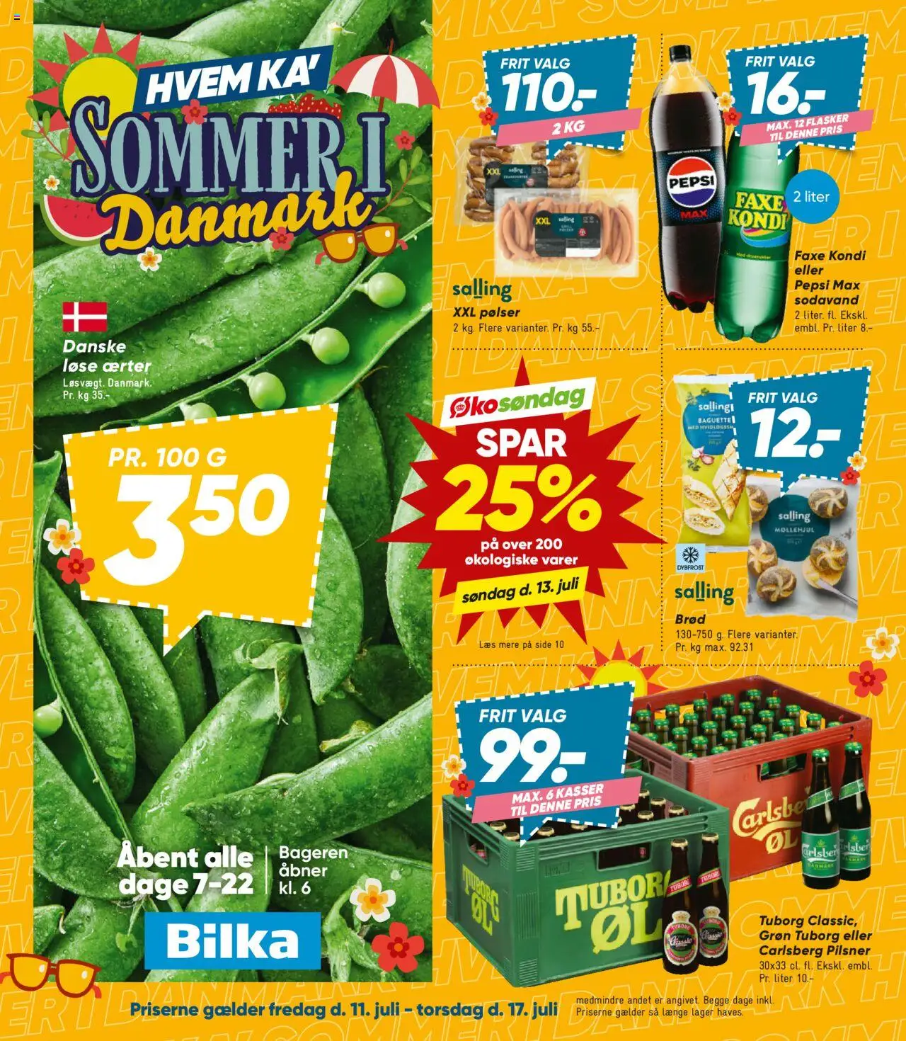 Bilka tilbudsavis gyldig fra 11/07/2025 - side 1 - Brød, Faxe Kondi, Sodavand, Pepsi Max, Pepsi, Pølser, Ærter