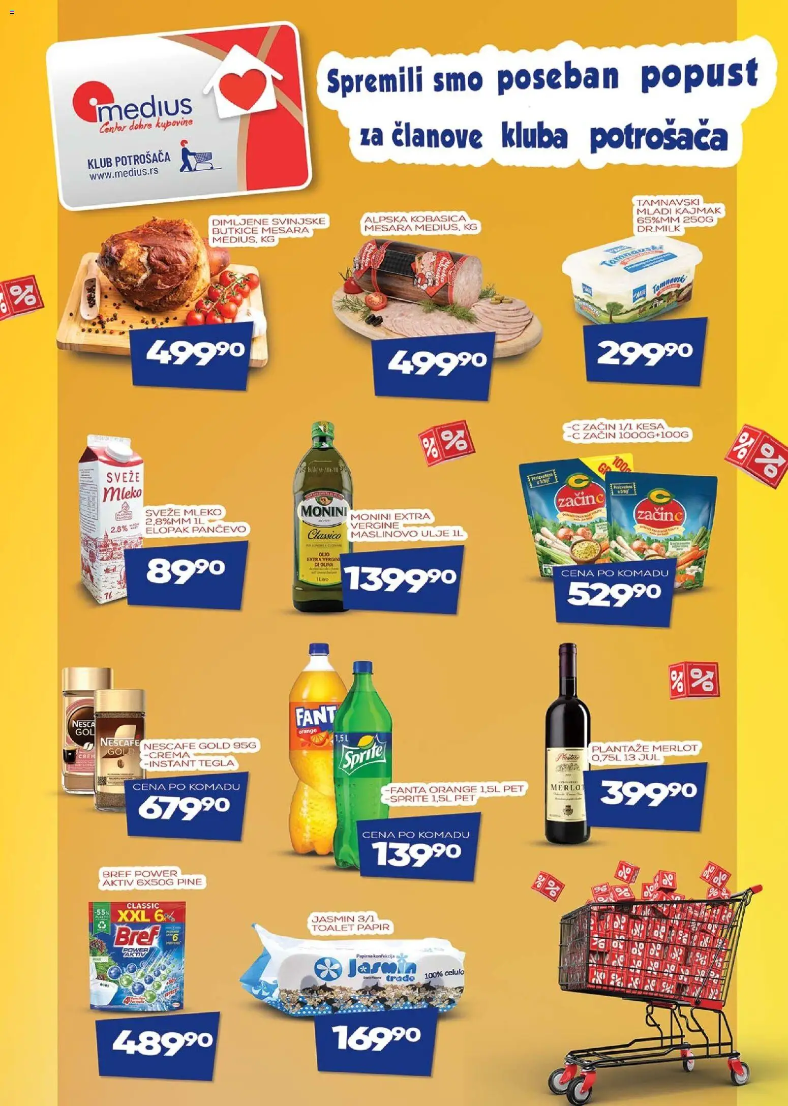 Pregled Medius kataloga - važi od 11.03.2026 - Maslinovo ulje, Nescafé, Mleko, Sprite, Ulje, Toalet papir, Bref, Monini
