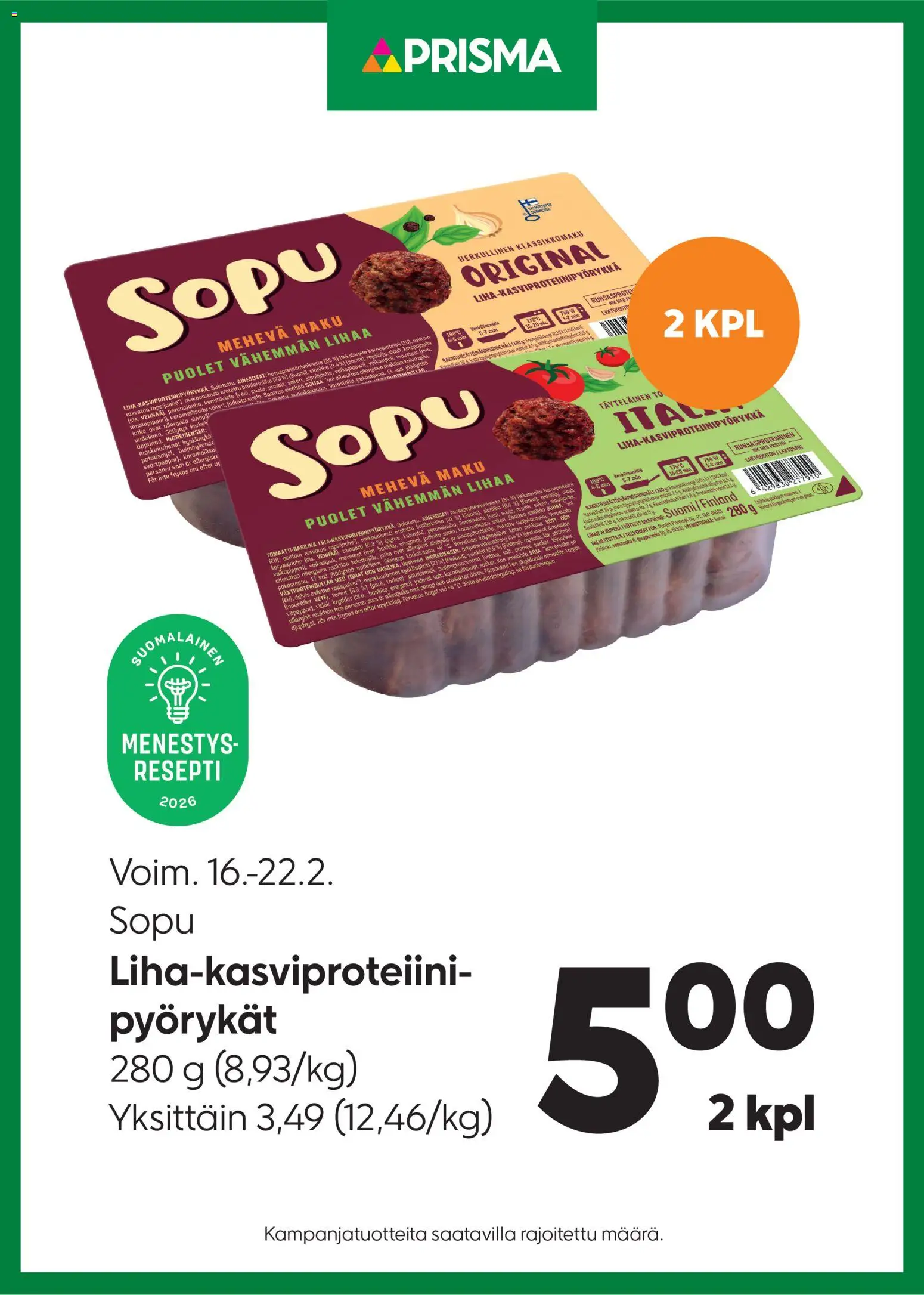 Kaupan Prisma Tarjoukset Sopu esikatselu, voimassa 16/02/2026