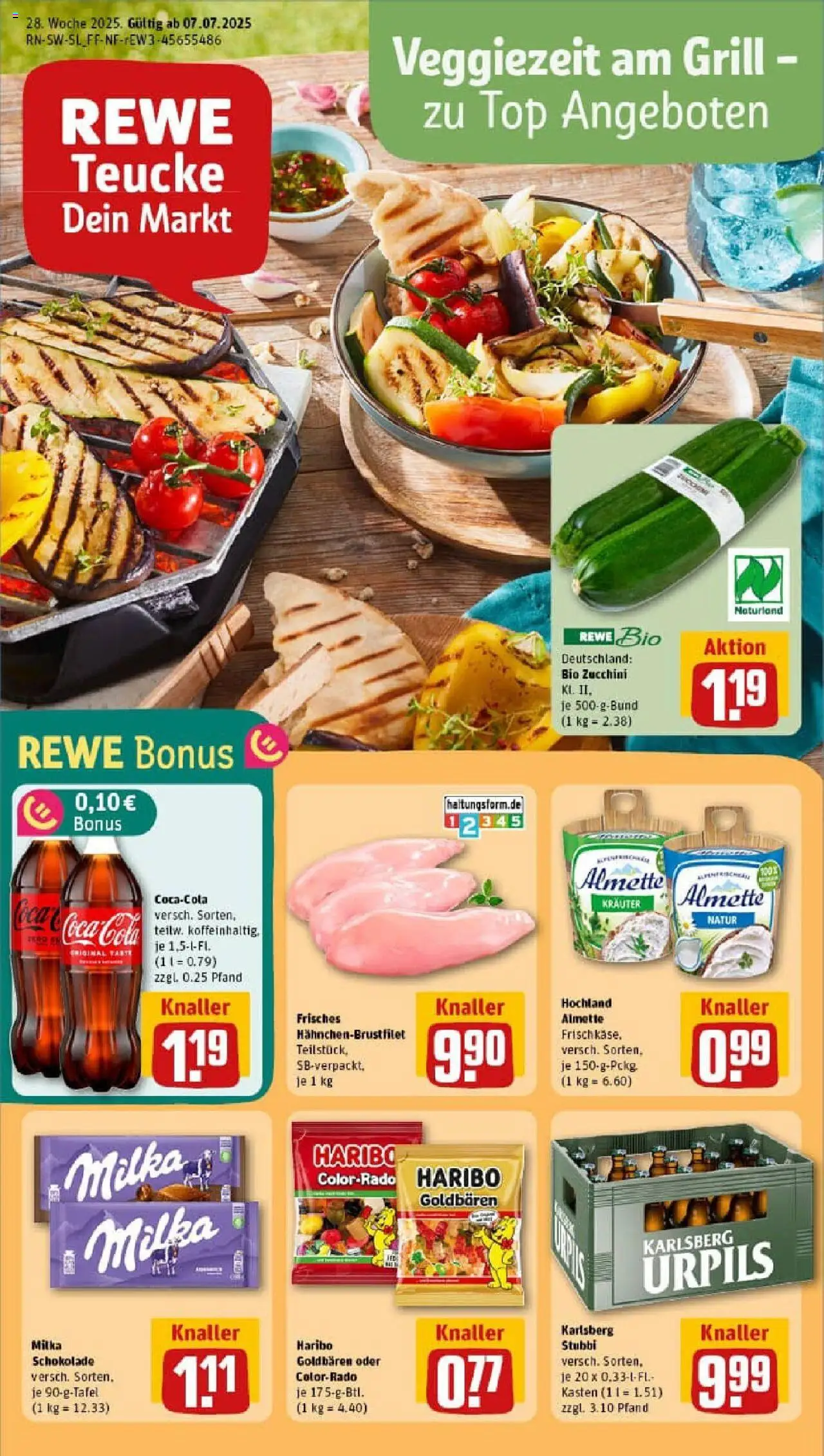REWE Prospekt ab 06.07.2025 nächste Woche - Prospekt Beckingen - Schokolade, Coca cola, Haribo, Zucchini, Grill, Top, Milka schokolade, Almette