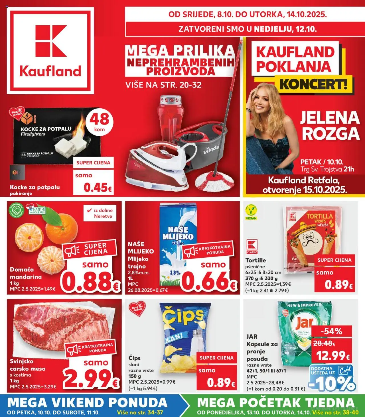 Kaufland aktualni Osijek vrijedi od 08.10.2025 - tjedna akcija broj stranice 1 - Meso, Mlijeko, Carsko meso, Vileda, Jar, Chips, Kocke za potpalu, Kapsule