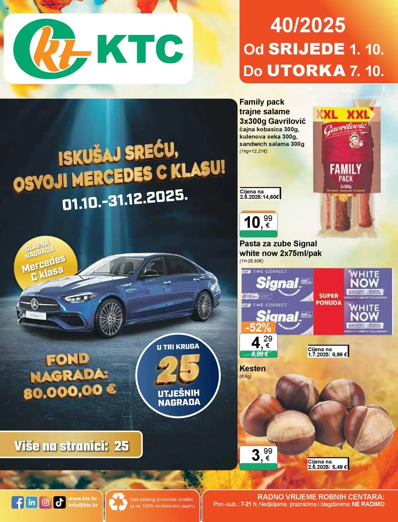 KTC aktualni Katalog vrijedi od 01.10.2025 - tjedna akcija broj stranice 1 - Pasta, Sandwich, Kesten, Salama, Kobasica, Pasta za zube, Čajna kobasica, Salame