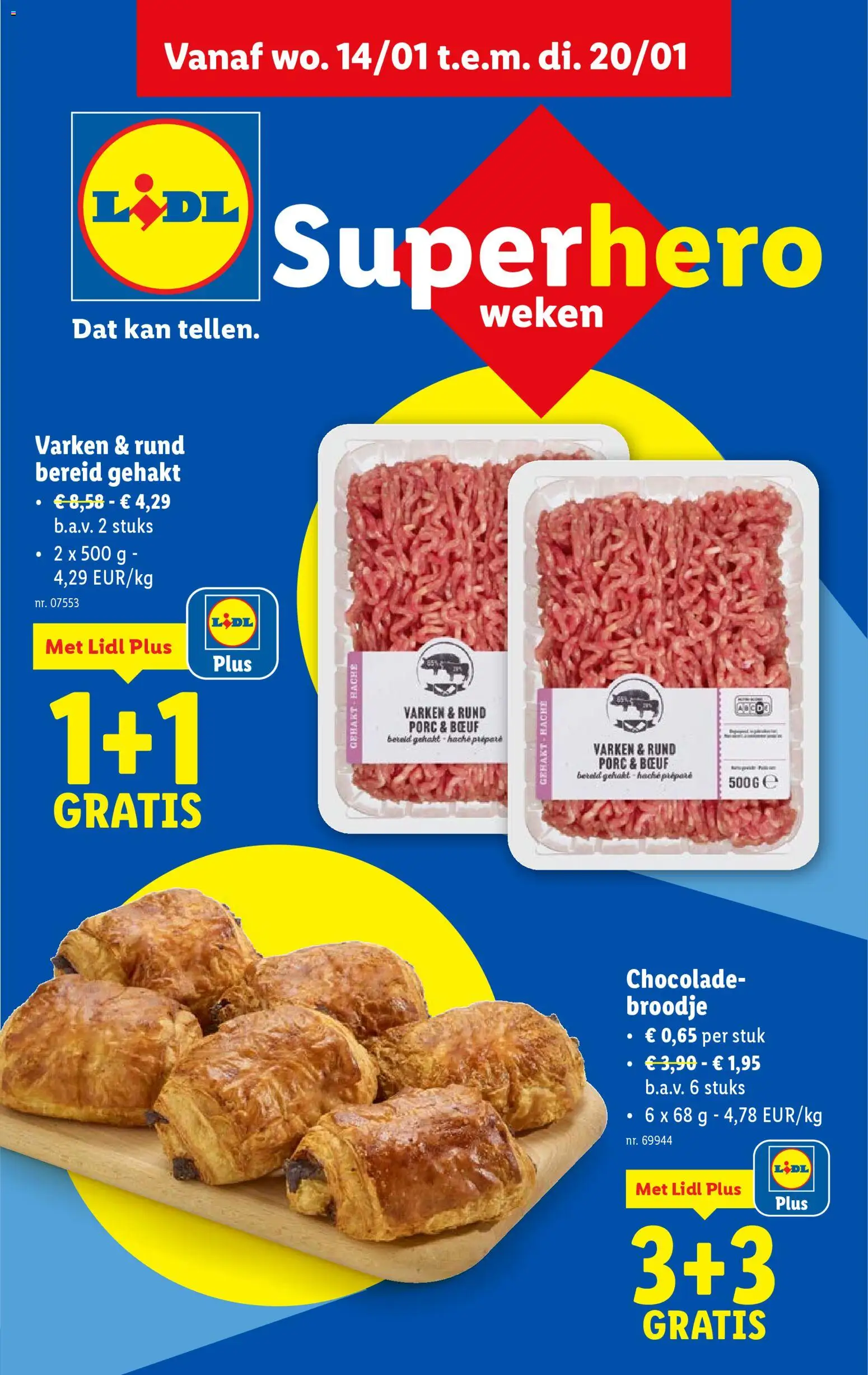 Voorbeeld van Folder week 3 van winkel Lidl geldig vanaf 14/01/2026 - Broodje, Chocolade, Kan, Gehakt