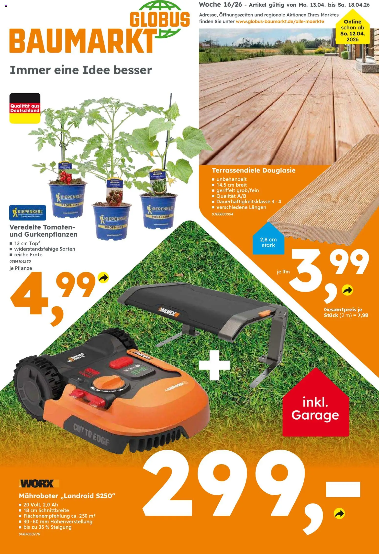Vorschau von dem Prospekt des Geschäftes Globus Baumarkt, gültig ab dem 13.04.2026 - Tomaten