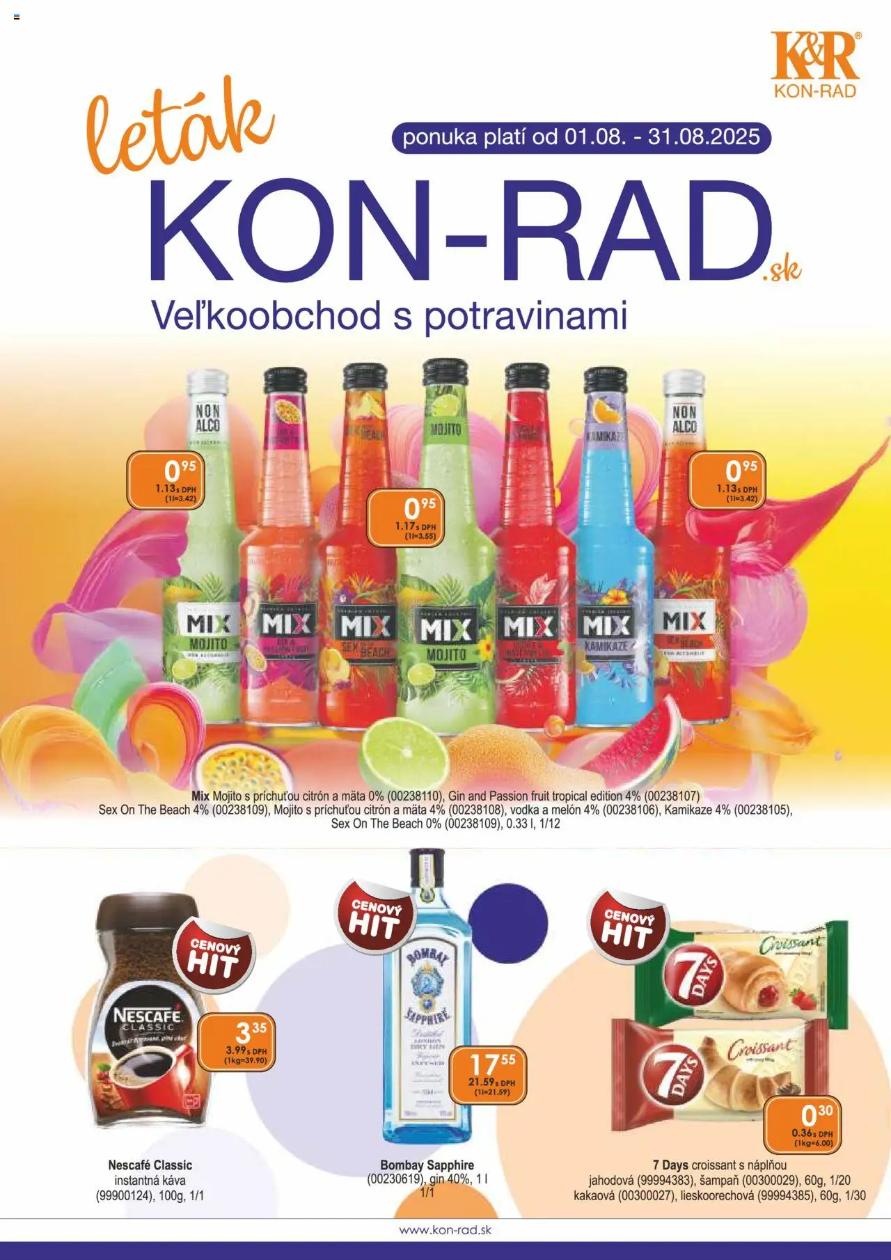 KON - RAD Leták (01.08. - 31.08.2025) - Akčná ponuka - Káva, Vodka, Gin, Croissant, Instantná káva, Melón, Nescafé Classic