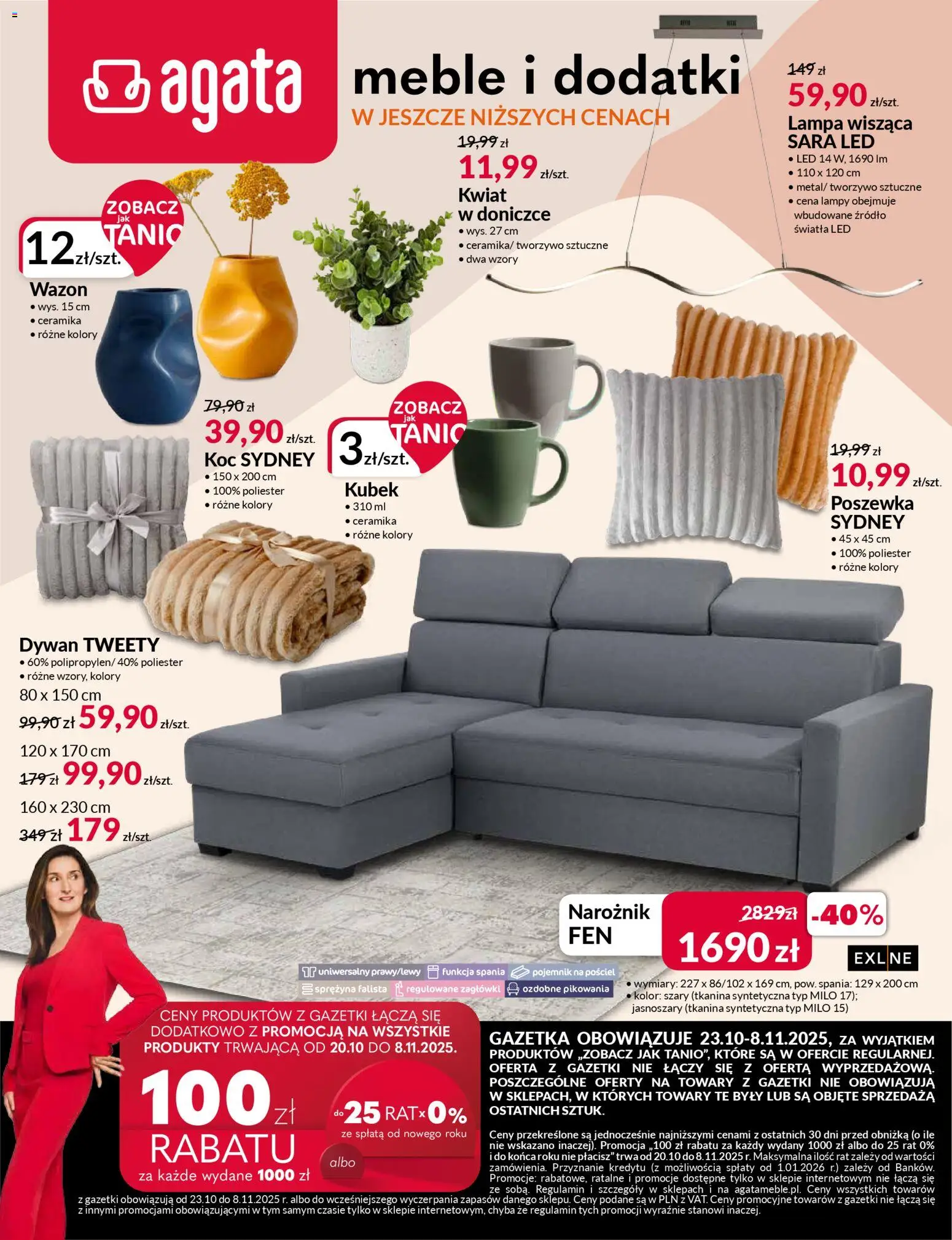 Pogląd gazetki "Gazetka" ze sklepu Salony Agata ważnej od 23.10.2025 - Dywan, Pościel, Narożnik, Koc, Lampa, Wazon
