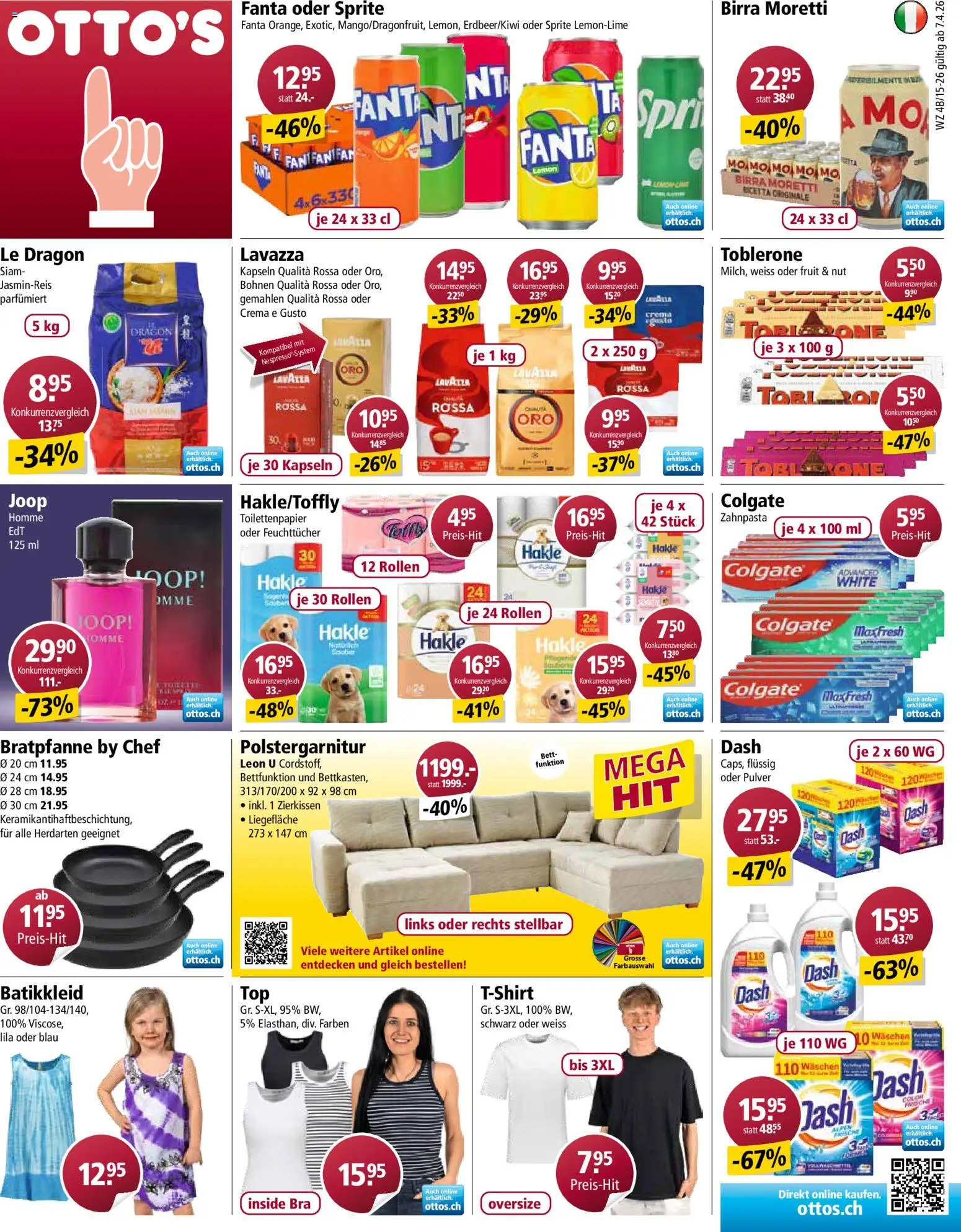 Vorschau des Merkblatts Otto's aktionen vom Shop Otto's gültig von 07.04.2026 bis 13.04.2026 - Bett, Fanta, Sprite, Zahnpasta, Toilettenpapier, Jasminreis, Pulver