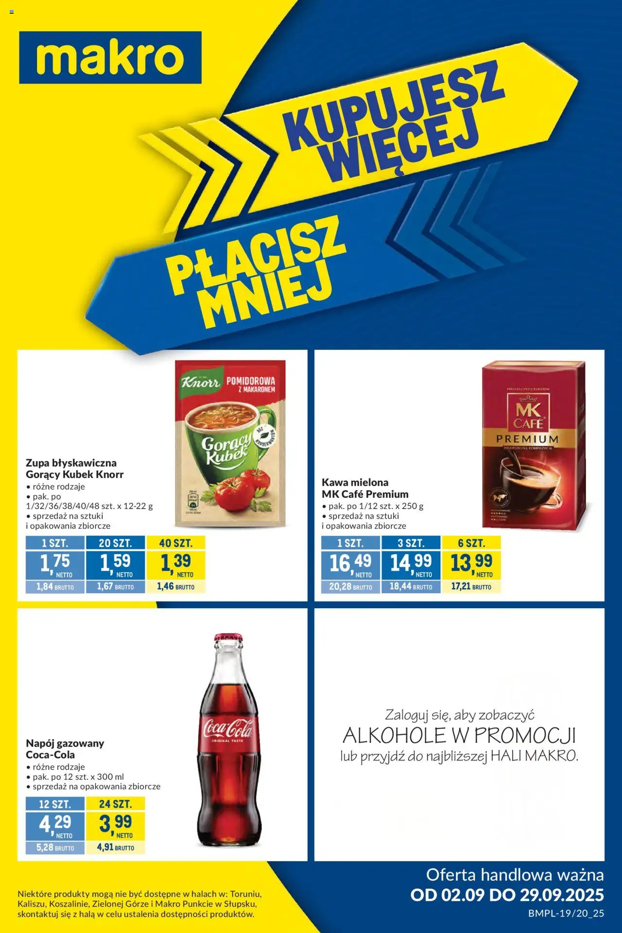 Makro Kupujesz więcej płacisz mniej od 02.09.2025 - Nowa Gazetka - Numer strony 1 - Kawa, Alkohole, Zupa, Kawa mielona, Gorący kubek