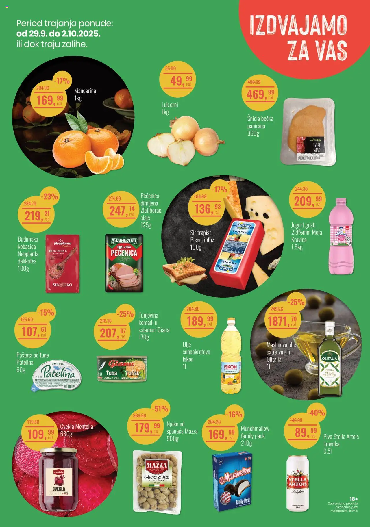 Aroma Market katalog važi od 29.09.2025 - stranica 1 - Mandarina, Cvekla, Tuna, Munchmallow, Jogurt, Luk, Ulje, Pašteta