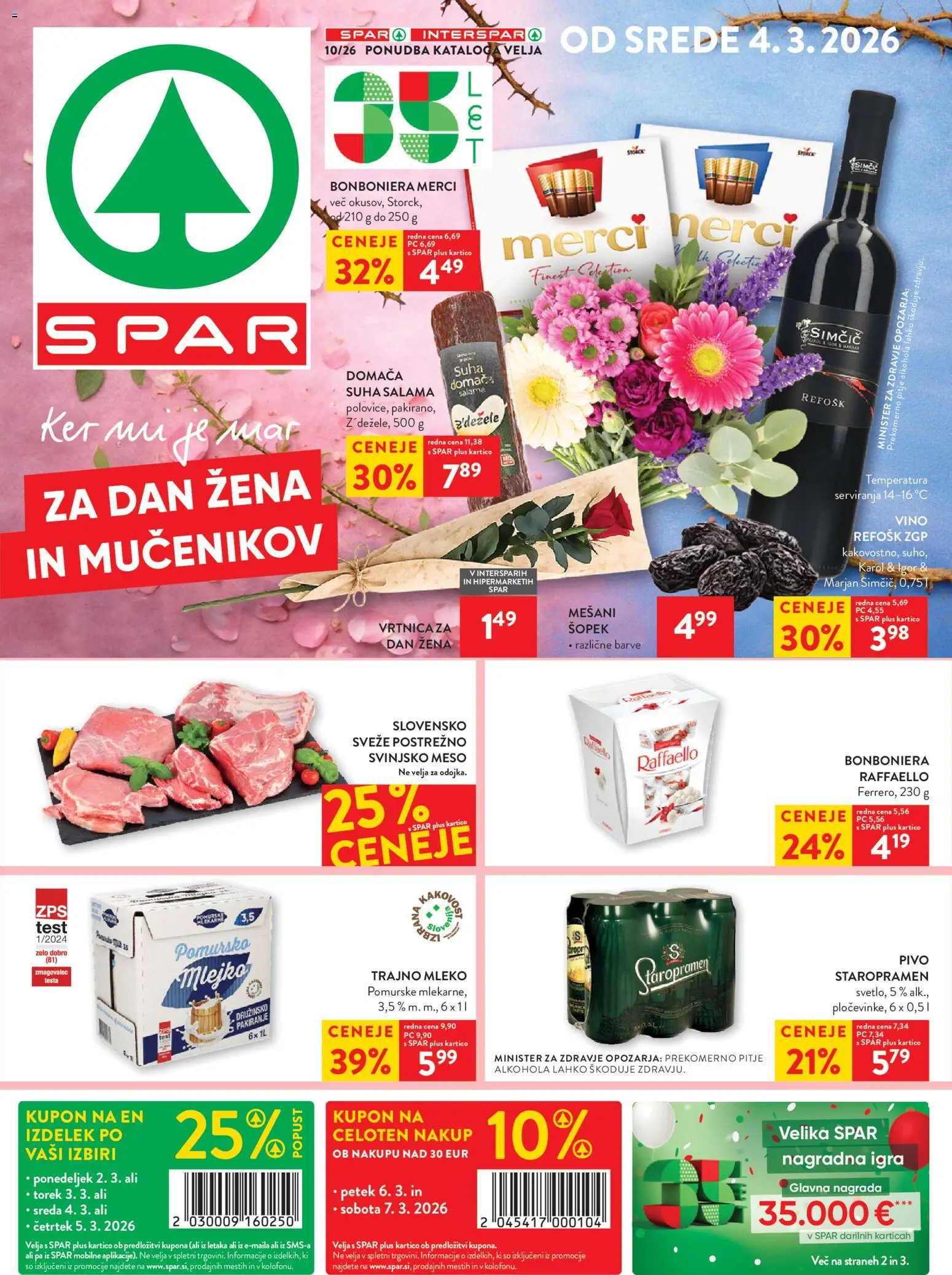 Predogled kataloga iz trgovine Spar veljaven od 04.03.2026 - Pivo, Vino, Šopek, Mleko, Salama, Igra, Bonboniera, Svinjsko meso