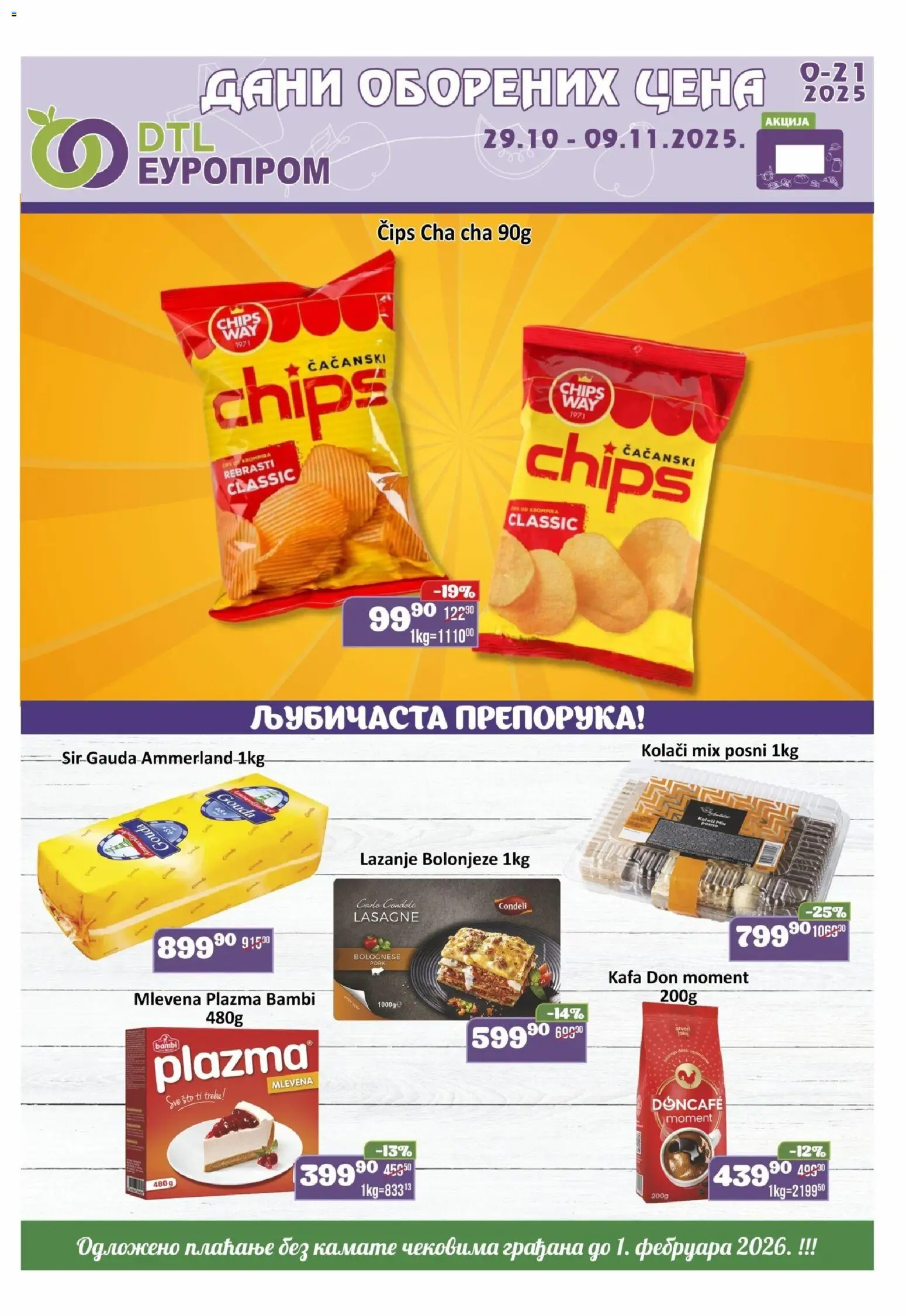 Pregled Europrom kataloga - važi od 29.10.2025 - Lazanje, Kafa, Sto, Mlevena plazma, Sir, Doncafe, Gouda, Plazma