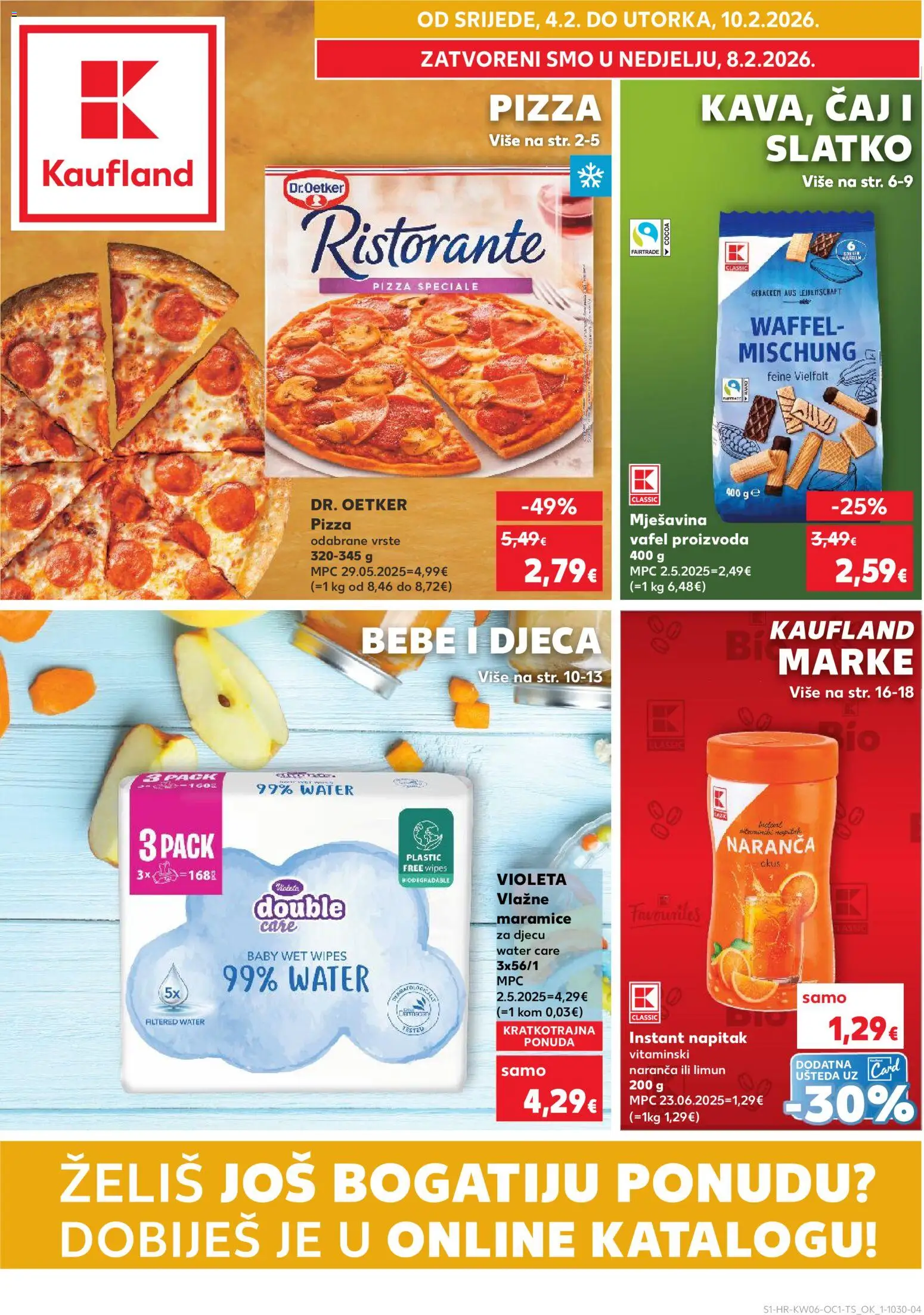 Pregled letka Karlovac trgovine Kaufland vrijedi od 04.02.2026 - Pizza, Čaj, Limun, Violeta, Vlažne maramice, Maramice, Napitak