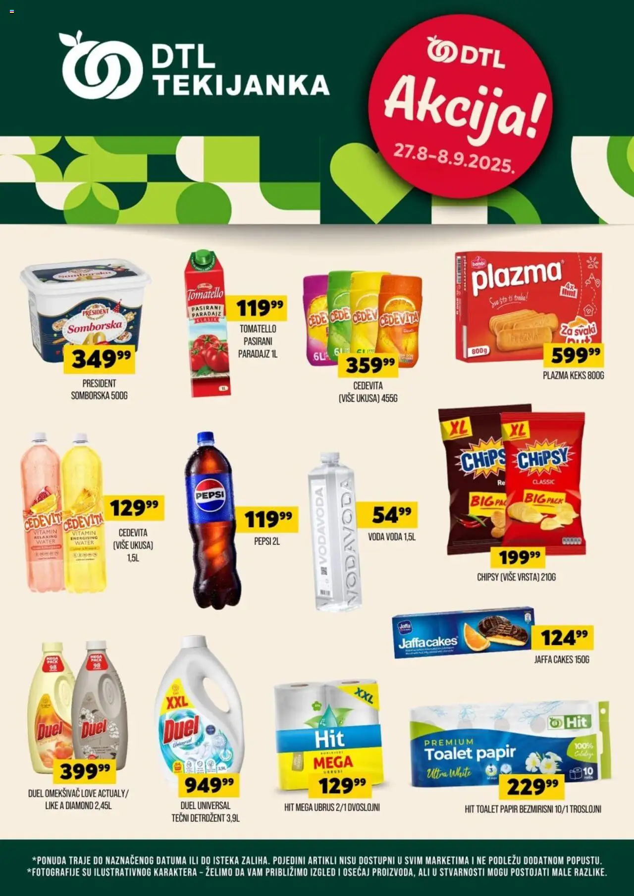 Tekijanka katalog važi od 27.08.2025 - stranica 1 - Sto, Voda, Keks, Pepsi, Toalet papir, Ubrus, Omekšivač, Plazma