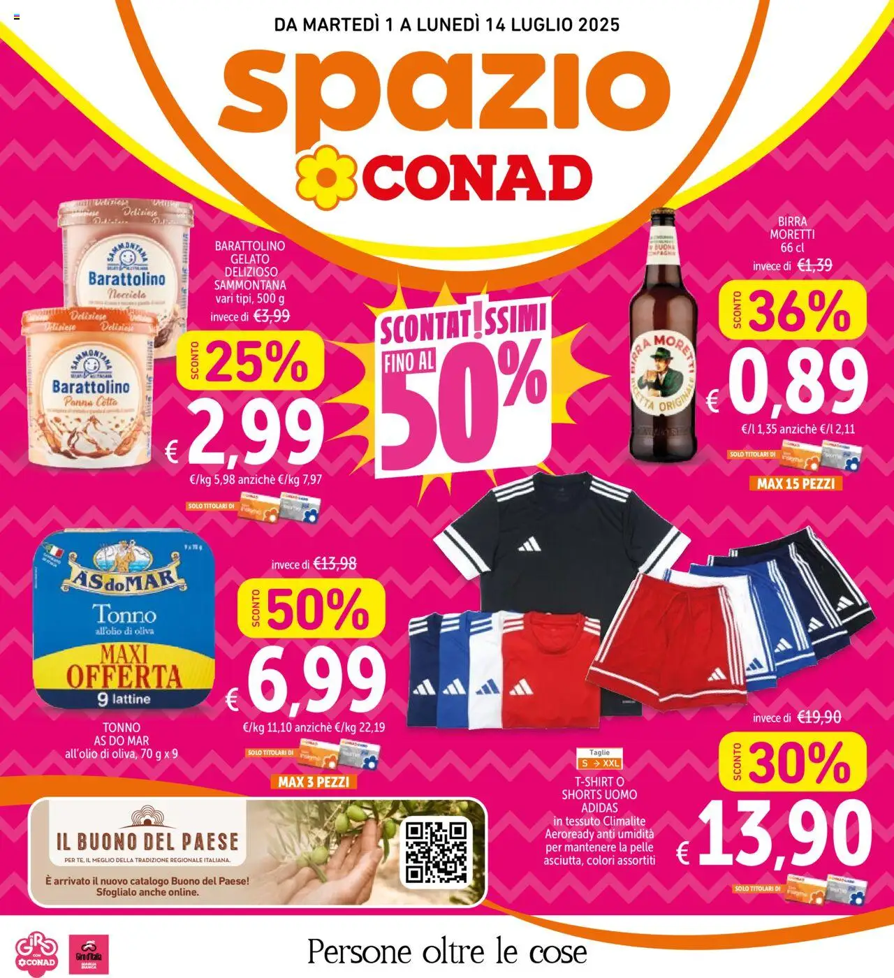 Volantino Spazio Conad valido da 01/07/2025 numero di pagina 1 - Gelato, Birra, Tonno, Birra Moretti, Panna, T-shirt