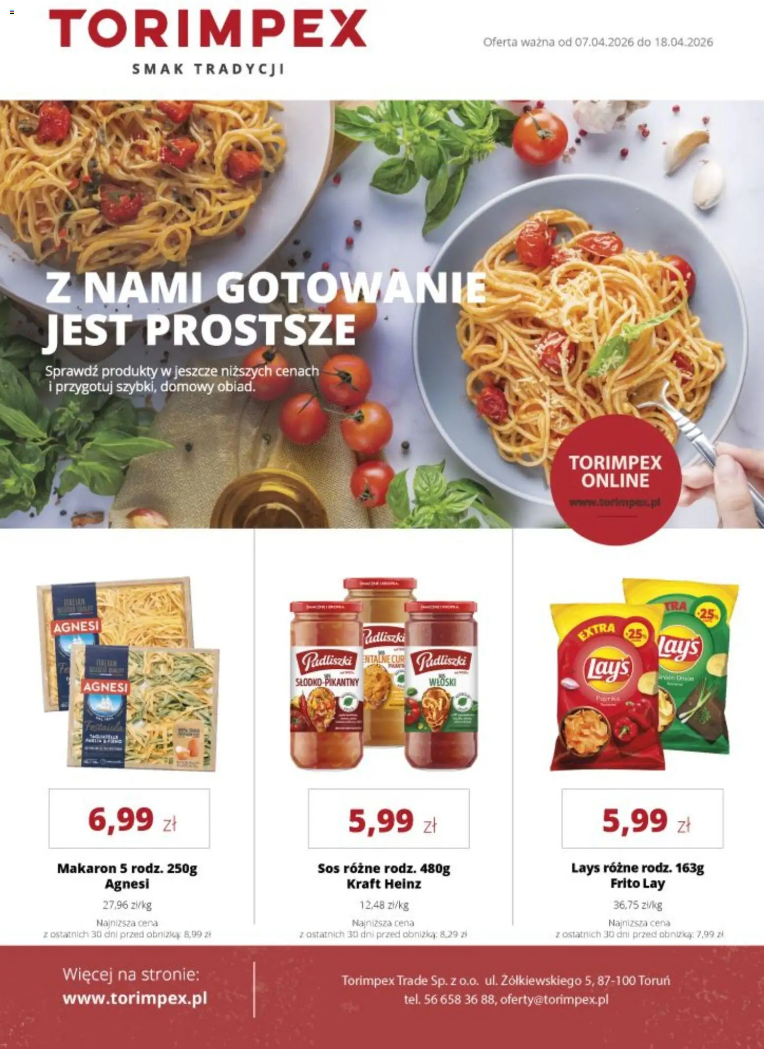 Pogląd gazetki "Torimpex gazetka" ze sklepu Torimpex ważnej od 07.04.2026 - Makaron, Lays, Sos