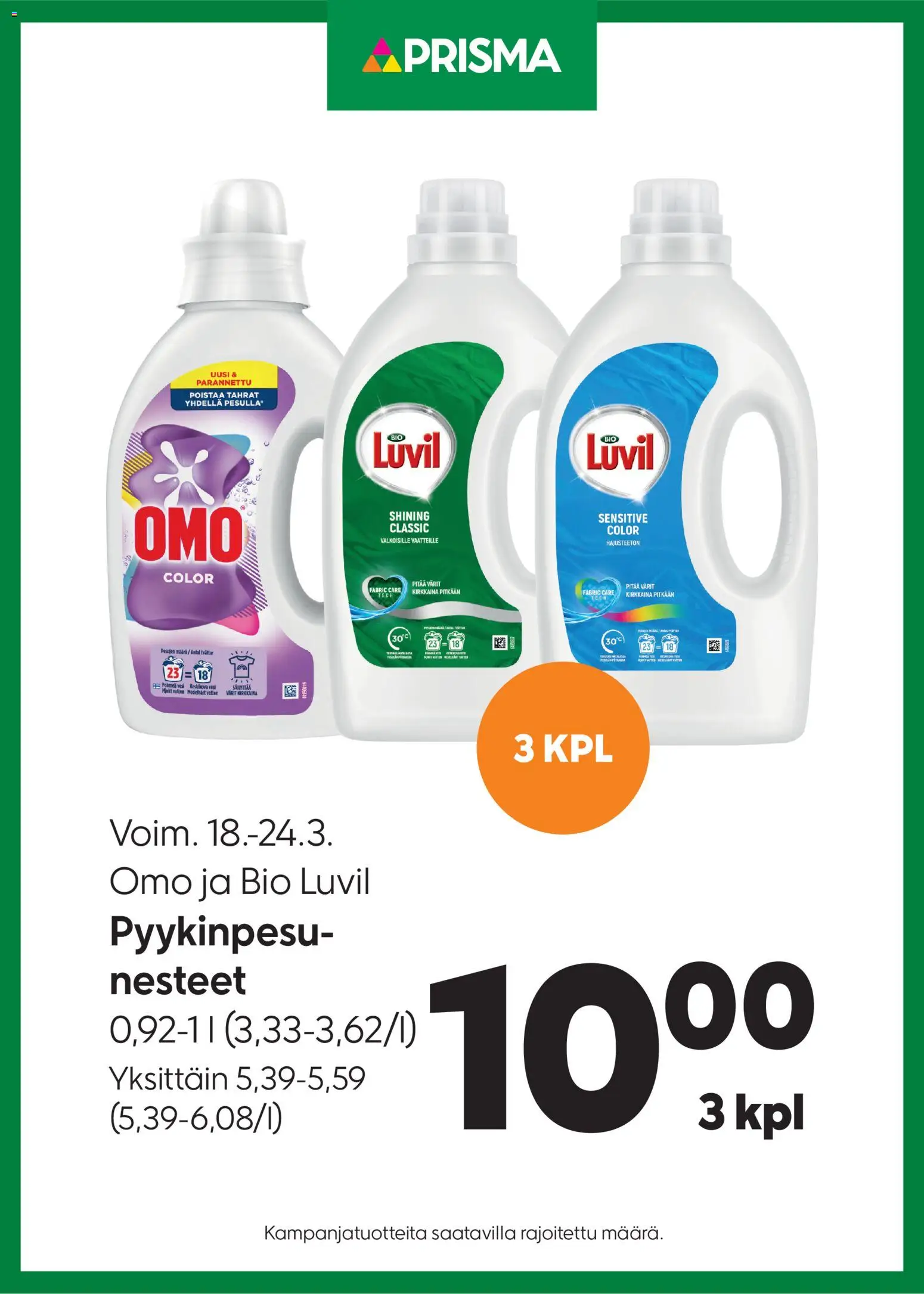 Kaupan Prisma Prisma tarjoukset Omo ja Bio Luvil esikatselu, voimassa 18/03/2026