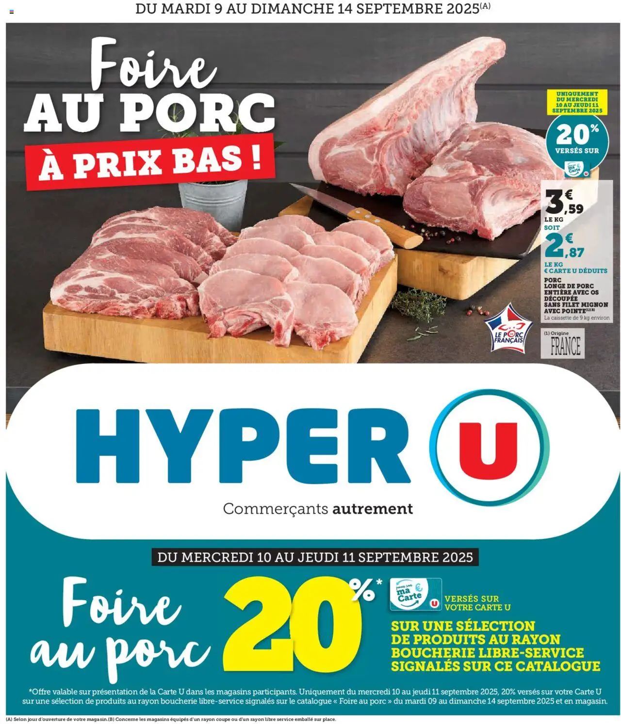 Foire au porc à prix bas de la boutique Hyper U valable du 09/09/2025 - Page numéro 1