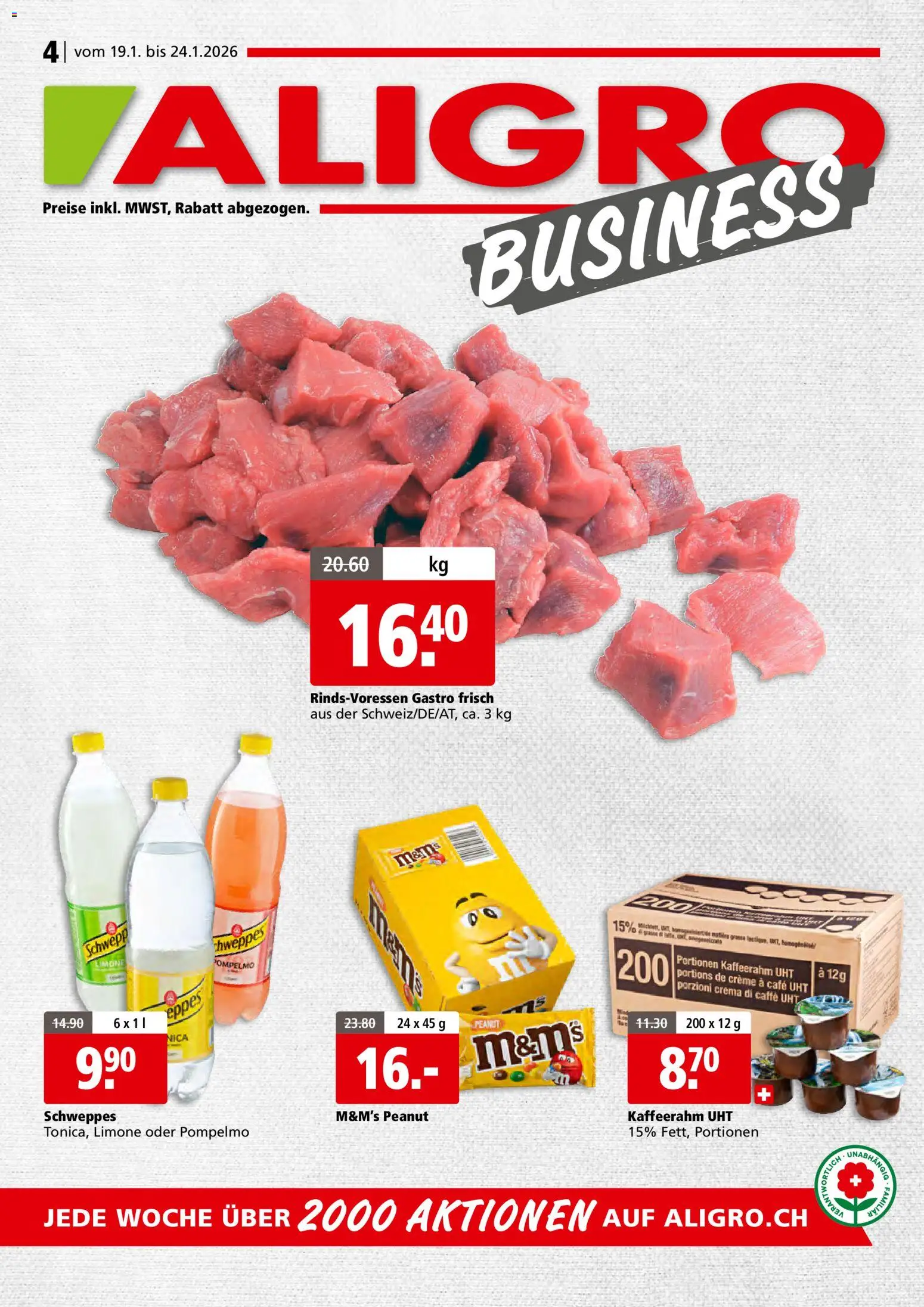 Vorschau des Merkblatts Aktionen Businesskunden - Schlieren, Gossau SG, Frauenfeld, Rapperswil-Jona, Sargans, Bern, Brüttisellen, Pratteln, Emmen, Spreitenbach vom Shop Aligro gültig von 19.01.2026 bis 24.01.2026