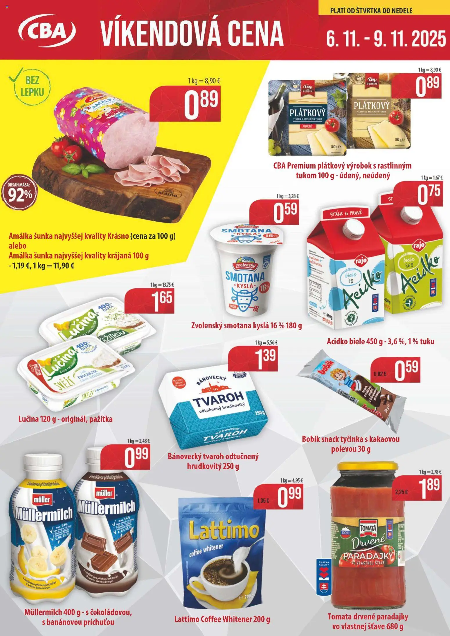 Náhľad Nitrazdroj letáku platného od 06.11.2025 - Tvaroh, Paradajky, Šunka, Acidko, Smotana, Pažítka