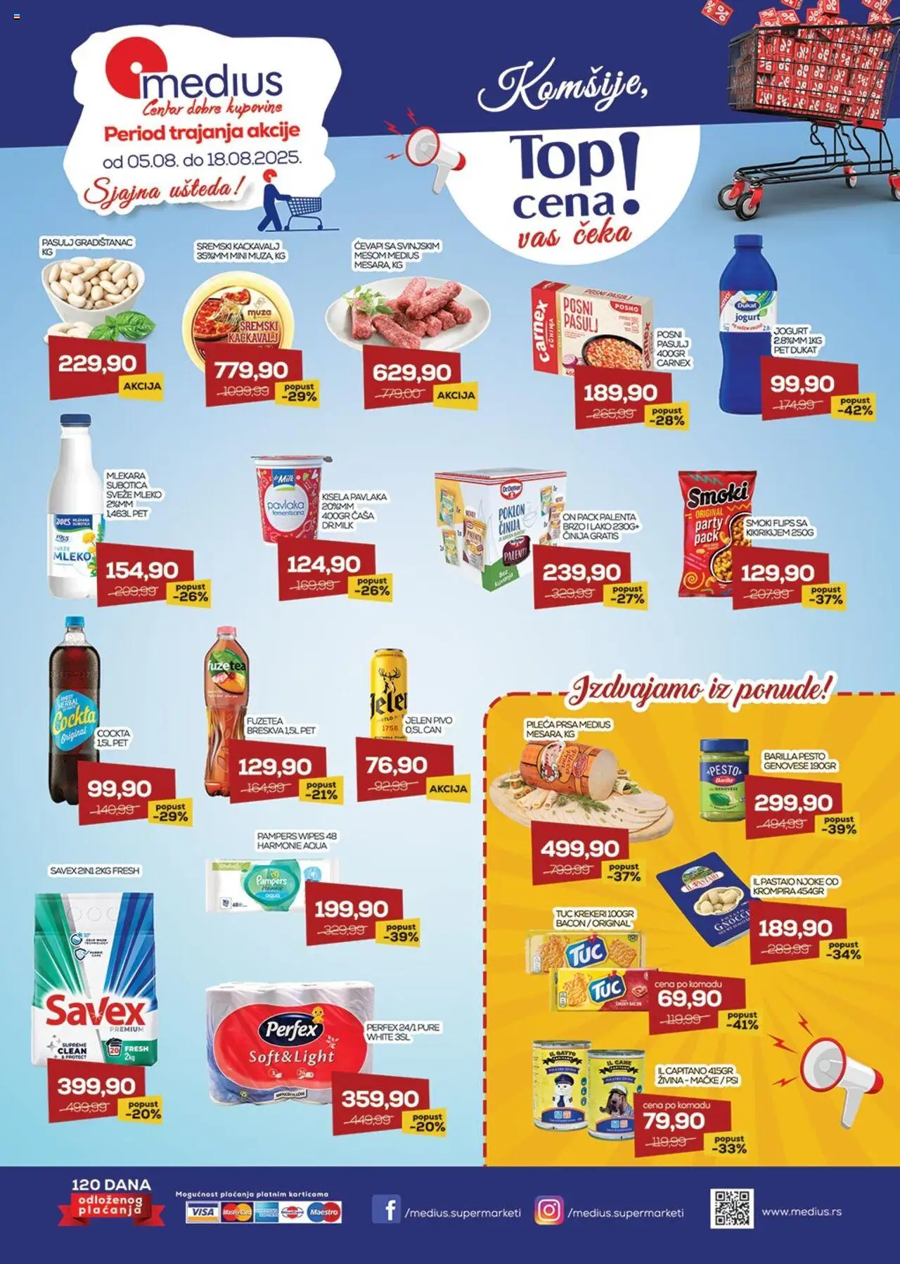 Medius katalog važi od 05.08.2025 - stranica 1 - Palenta, Pivo, Kačkavalj, Pavlaka, Kisela pavlaka, Barilla, Tuc, Sveže mleko