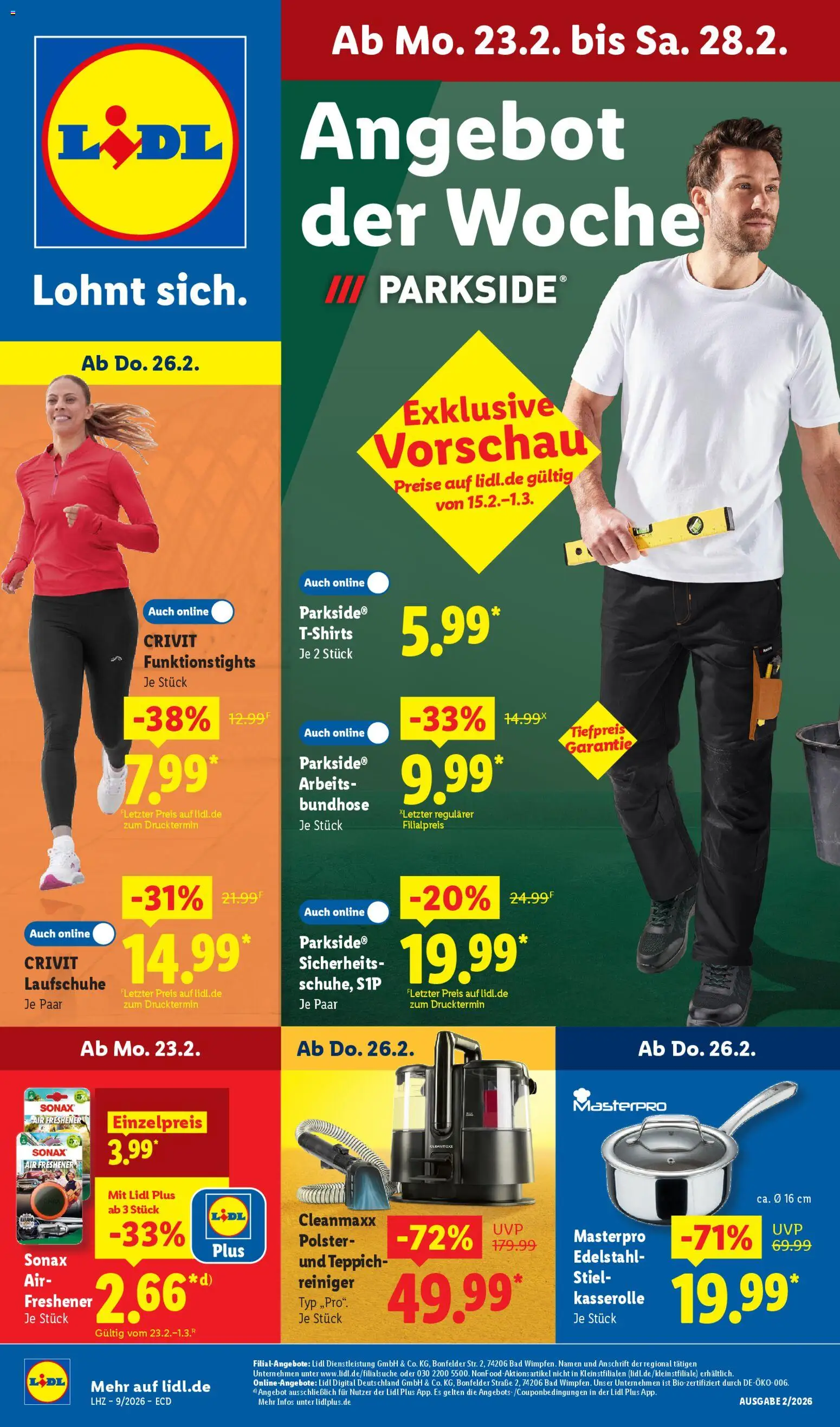 Vorschau von dem Prospekt des Geschäftes Lidl, gültig ab dem 23.02.2026 - Teppich, Bad, Laufschuhe