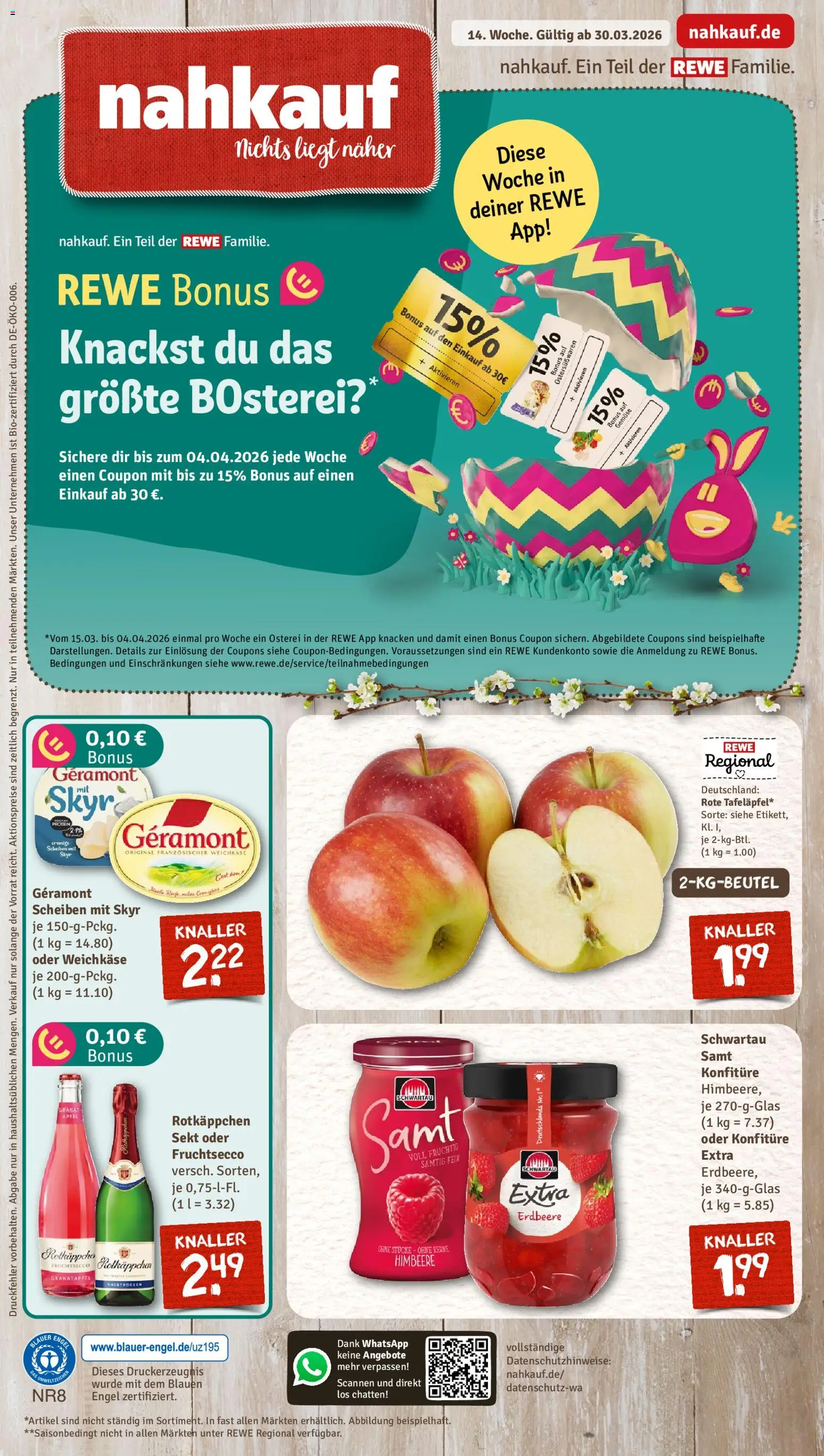 Vorschau von dem Prospekt des Geschäftes Nahkauf, gültig ab dem 30.03.2026 - Granatapfel, Gemüse, Skyr, Himbeere, Rotkäppchen, Sekt, Geramont, Fruchtsecco