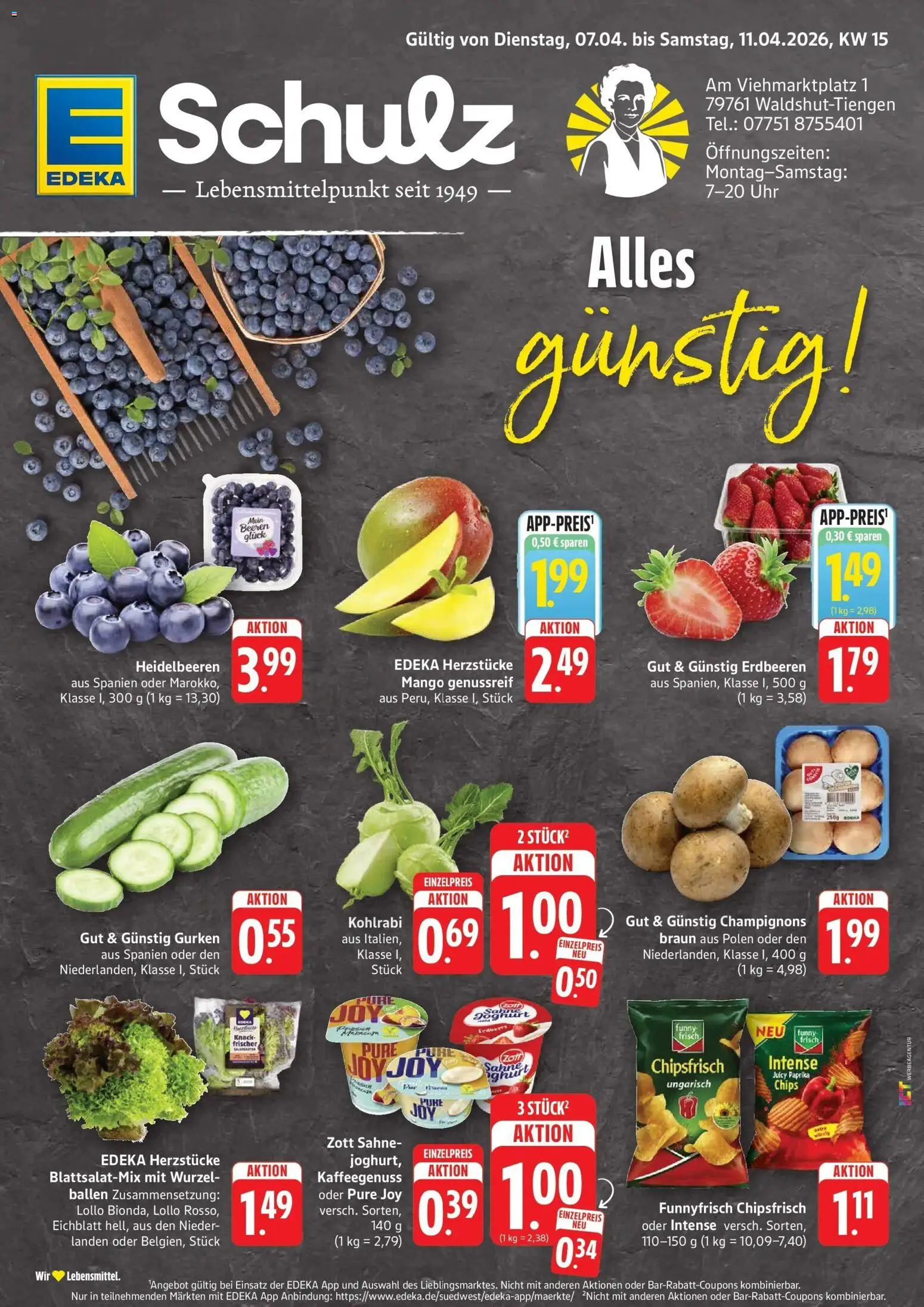 Vorschau von dem Prospekt des Geschäftes Edeka, gültig ab dem 05.04.2026 - Mango, Chips, Kohlrabi, Heidelbeeren, Champignons, Paprika, Gurken, Sahne