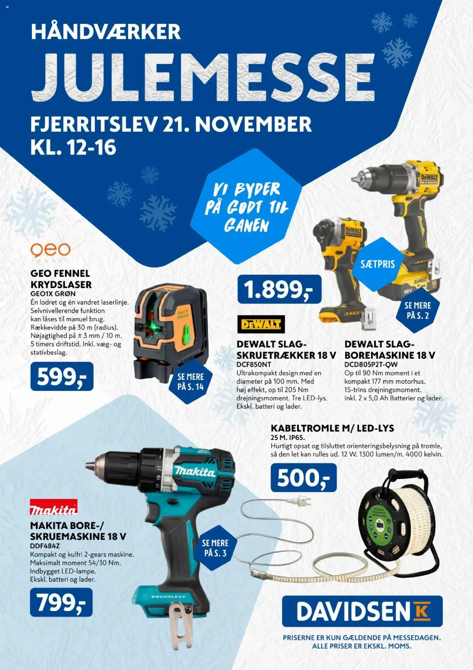 Eksempel på tilbudsavis Julemesse Fjerritslev fra butik Davidsen gyldig fra 21/11/2025 - Batteri, Boremaskine, Batterier, Skruetrækker