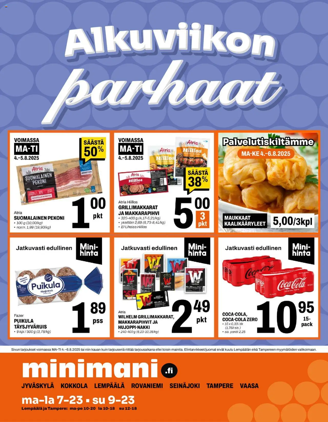 Minimani-kaupan Tarjoukset voimassa 04/08/2025 - Sivulla 1 - Kaalikääryleet, Pekoni