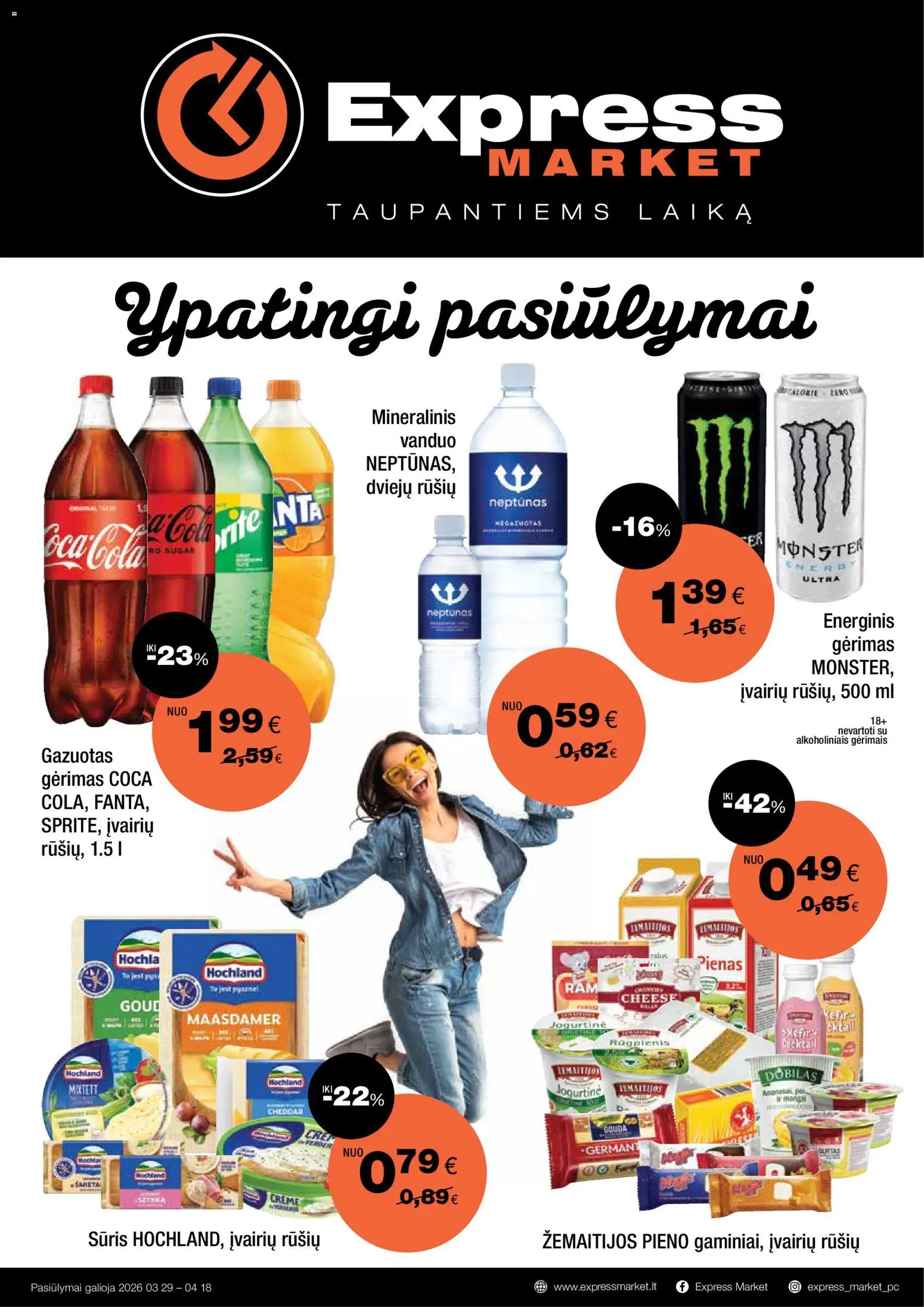 Express market parduotuvės leidinio Express market leidinys galiojančio nuo 2026.03.29 peržiūra - Vanduo, Pienas, Sūris, Mineralinis vanduo