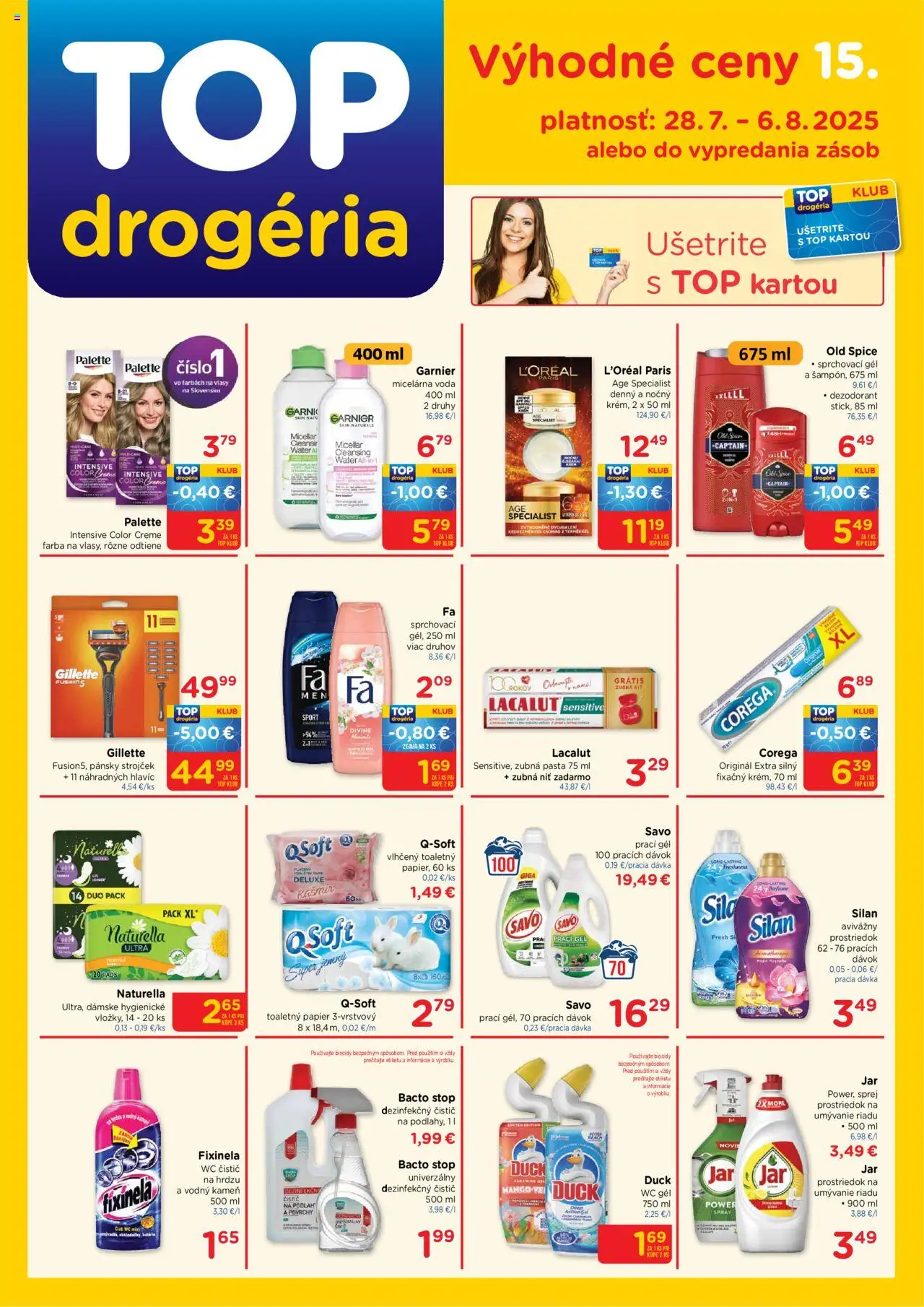 TOP Drogéria Leták (28.07. - 06.08.2025) - Akčná ponuka - Voda, Old Spice, Toaletný papier, Savo, Dezodorant, Silan, Zubná pasta, Strojček
