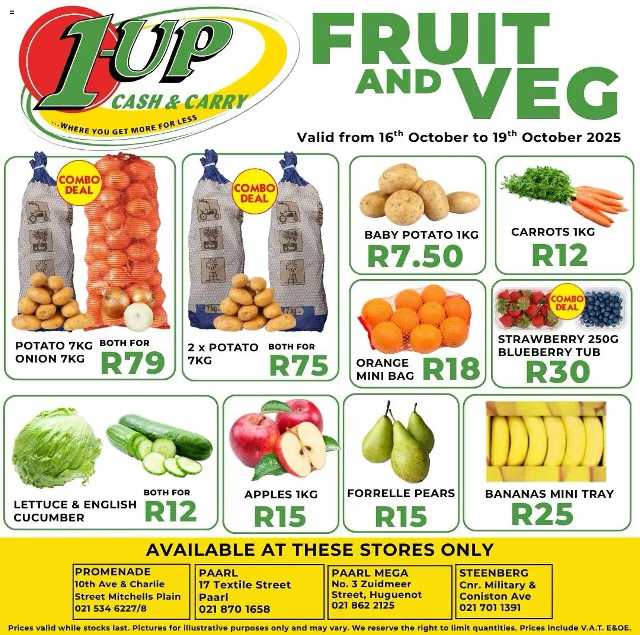 1UP Cash & Carry Fruit & Veg Specials from 16/10 - 19/10/2025 > Promotions