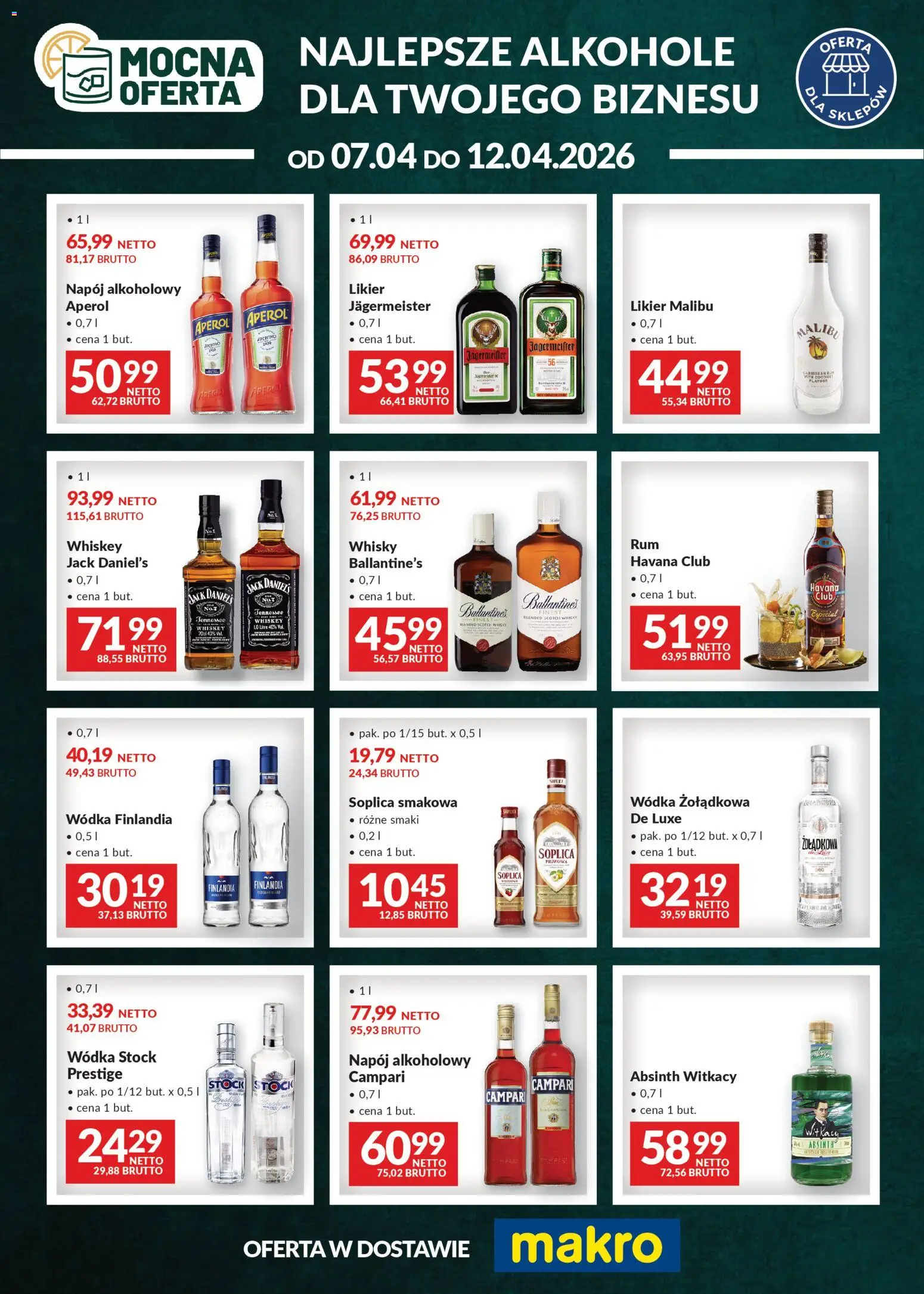 Pogląd gazetki "Makro gazetka - Mocna oferta" ze sklepu Makro ważnej od 07.04.2026 - Aperol, Campari, Soplica, Havana, Havana Club, Wódka Stock, Wódka finlandia, Scotch whisky