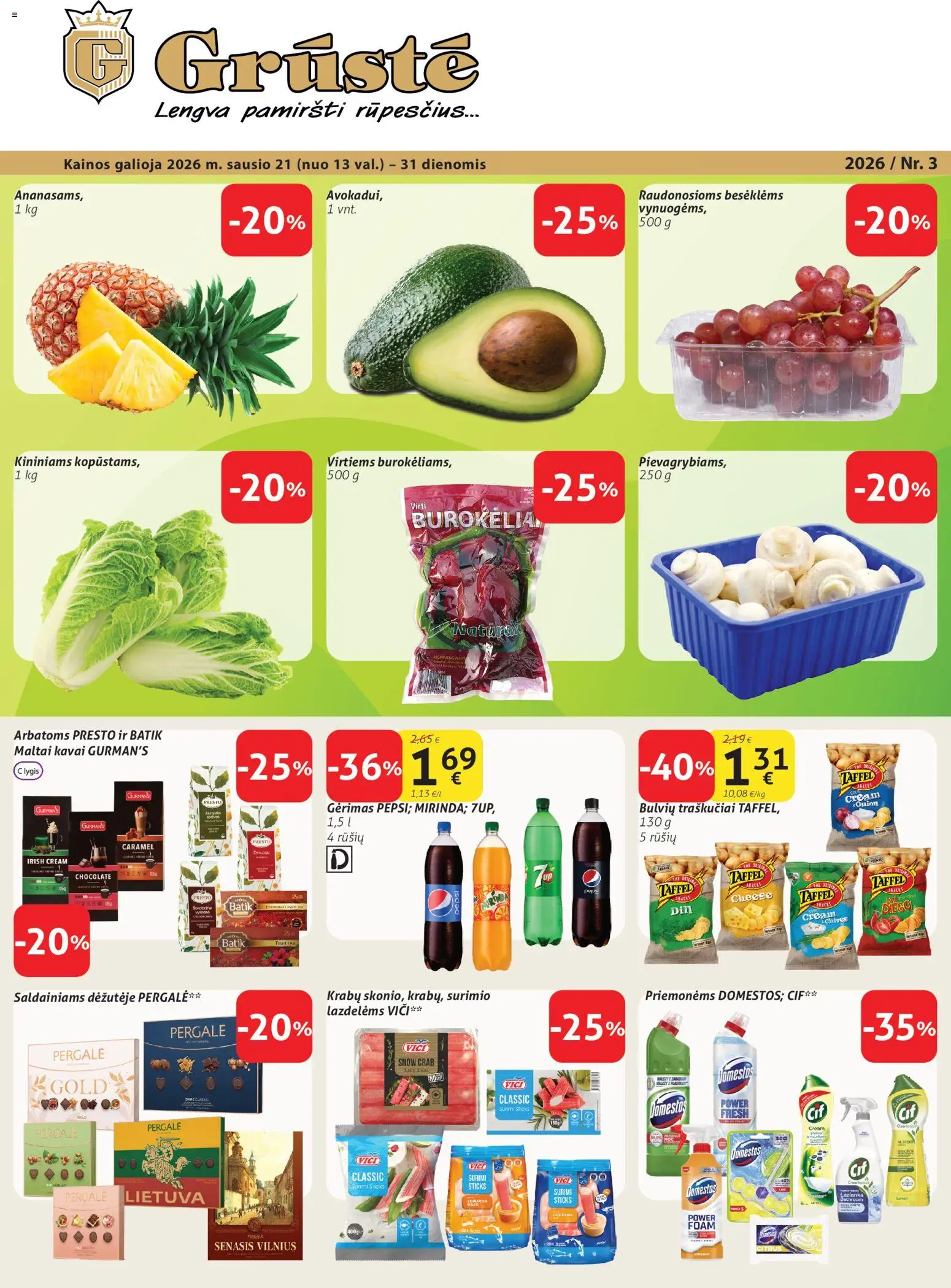 GRUSTE parduotuvės leidinio Leidinys galiojančio nuo 2026.01.21 peržiūra - Surimi, Traškučiai
