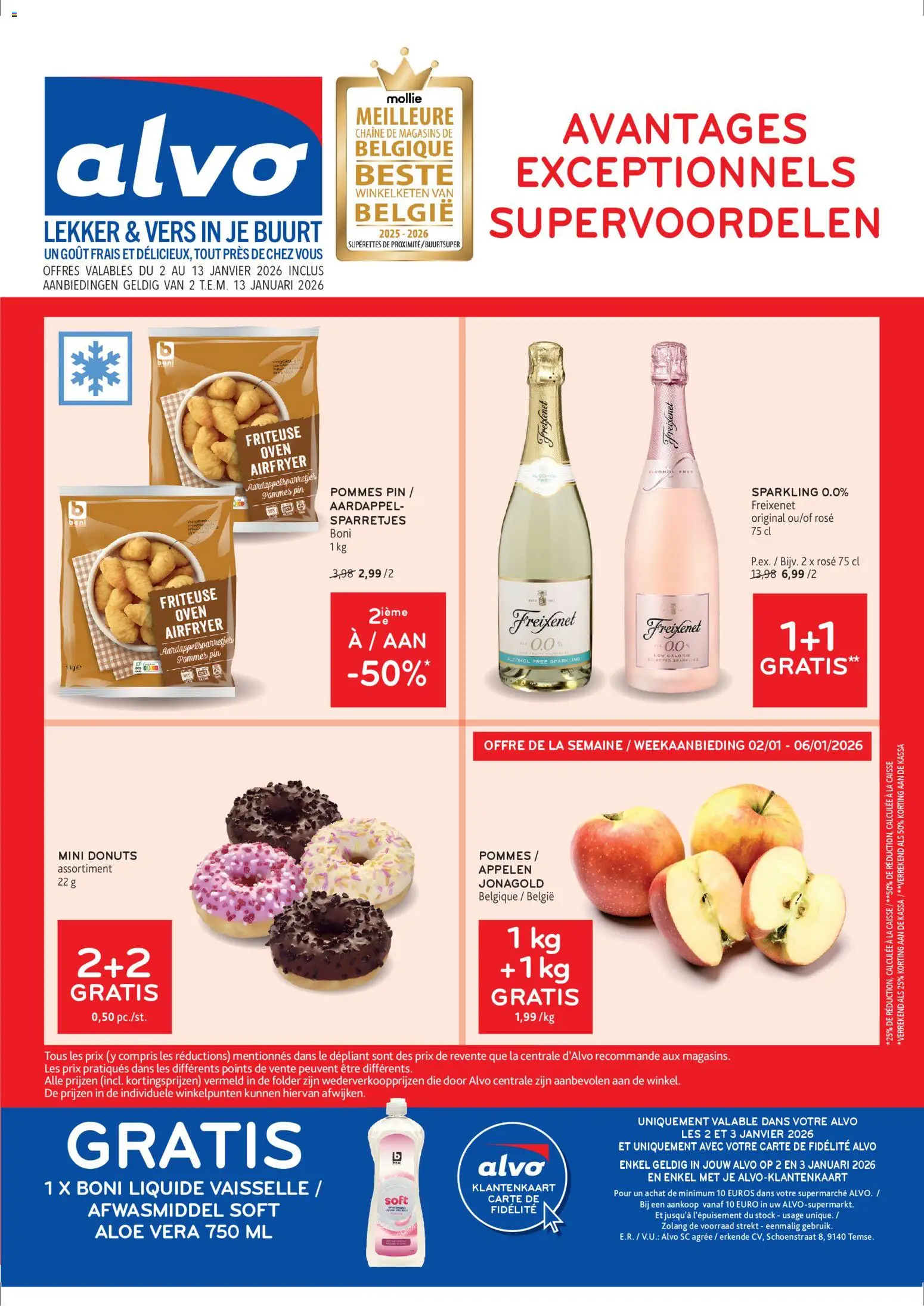 Voorbeeld van Publicité van winkel Alvo geldig vanaf 02/01/2026 - La, Donuts, Friteuse, Aardappel, Oven, Afwasmiddel, Appelen, Aloë Vera